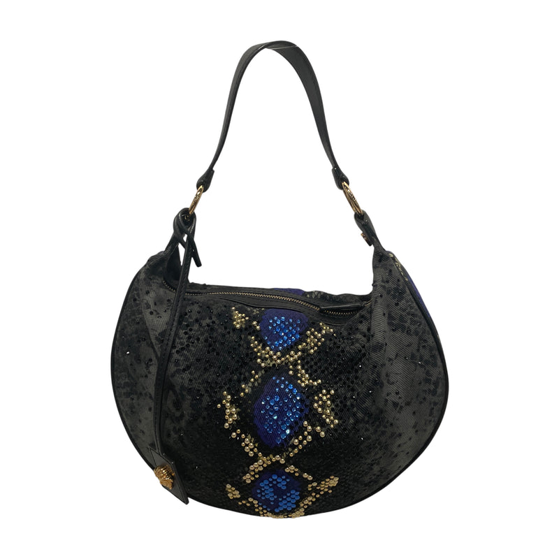 VERSACE/Hand Bag/All Over Print/Cotton/GRY/snake print hobo shoulder bag