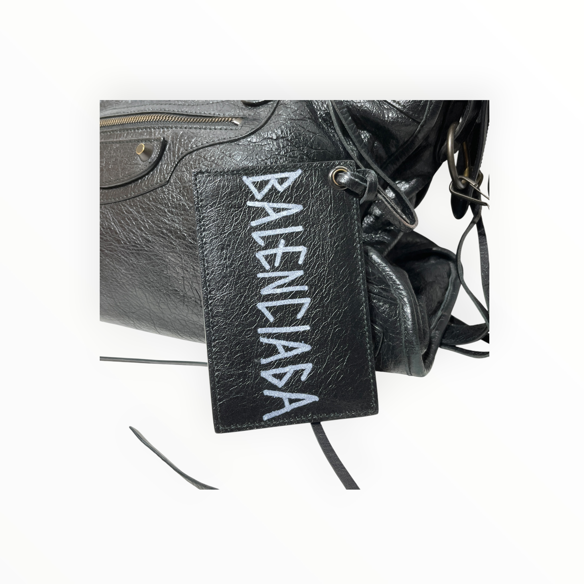 BALENCIAGA/Cross Body Bag/Leather/BLK/CUSTOM HANDLE WRITING view 10