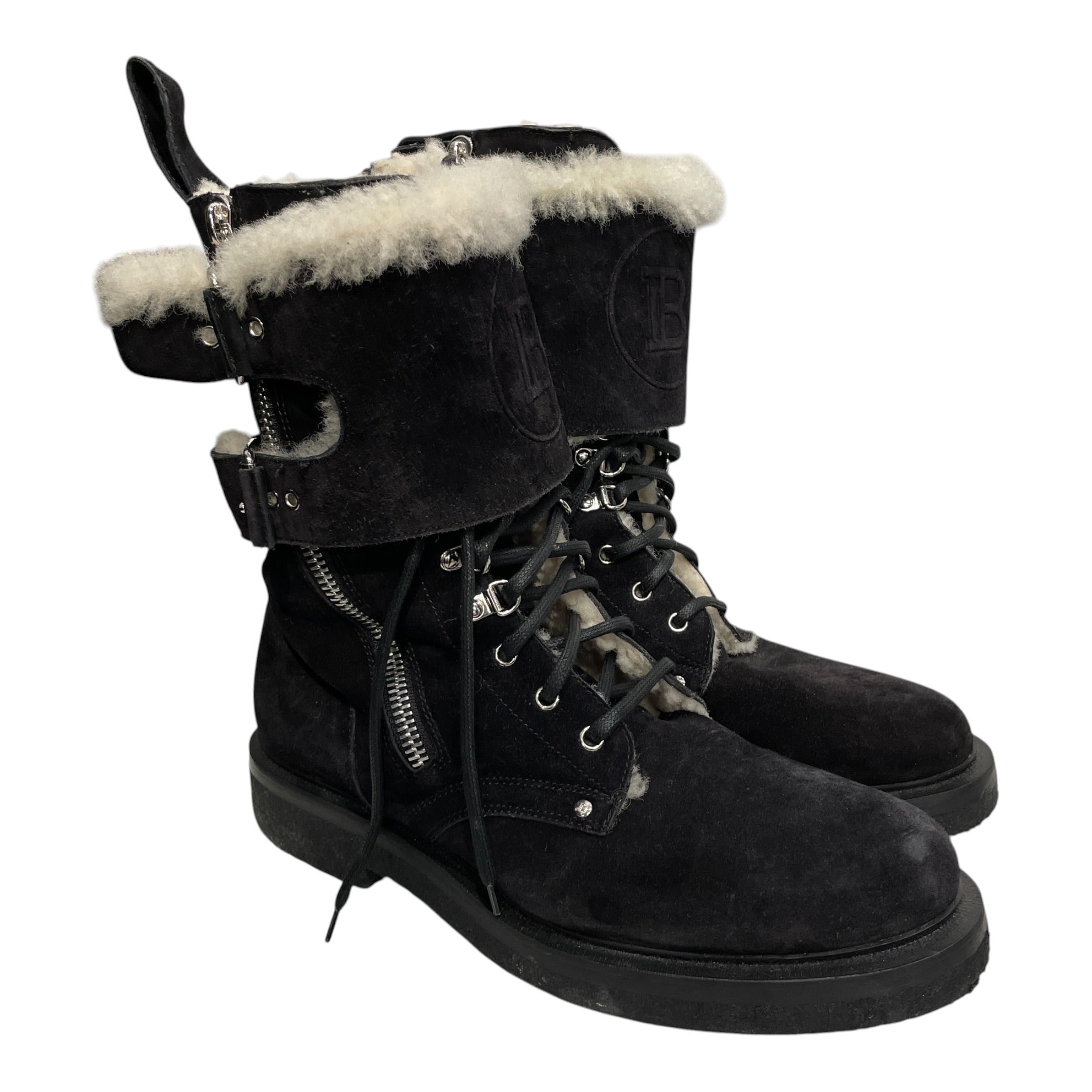 BALMAIN/Lace Up Boots/EU 43/Suede/BLK/Side Zip/BALMAIN SUEDE LACE UP BUCK BOO view 1