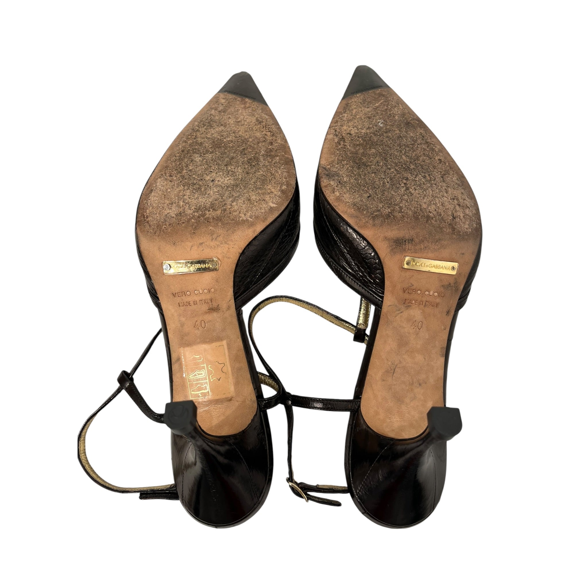 DOLCE&GABBANA/Heels/EU 40/Leather/BRW/Ankle Strap/gold sole pointed toe view 8
