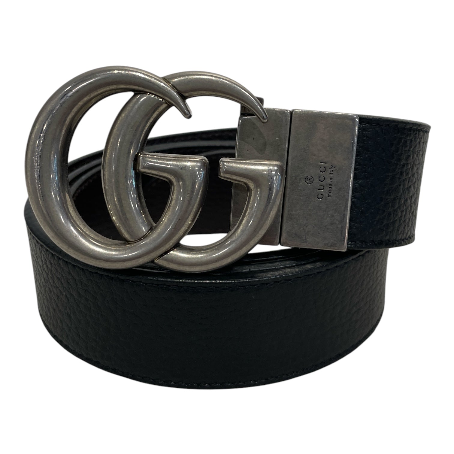 GUCCI/Belt/Leather/BLK/M's/double g silver view 1