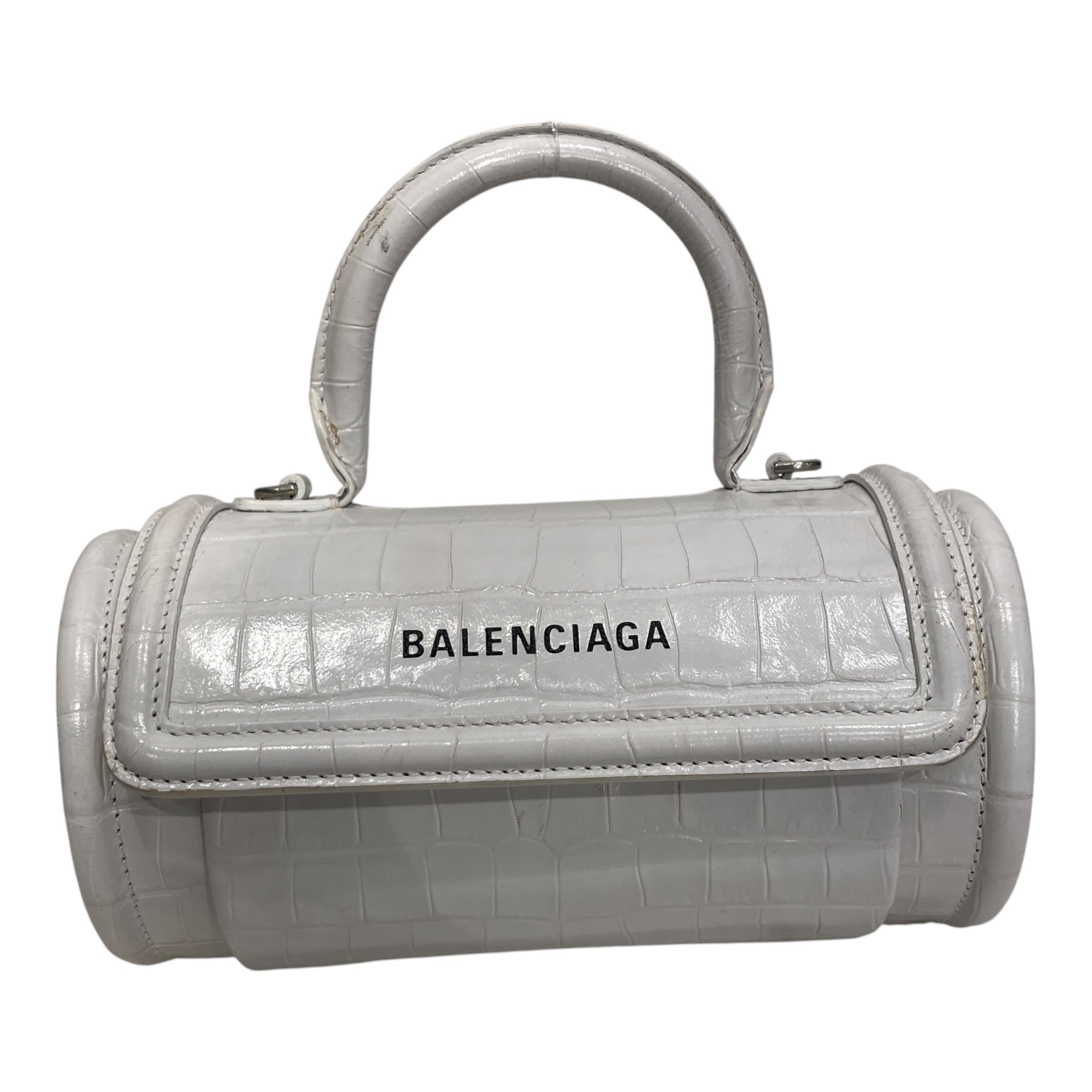 BALENCIAGA/Hand Bag/Leather/WHT/CROC SKIN BARREL BAG view 1