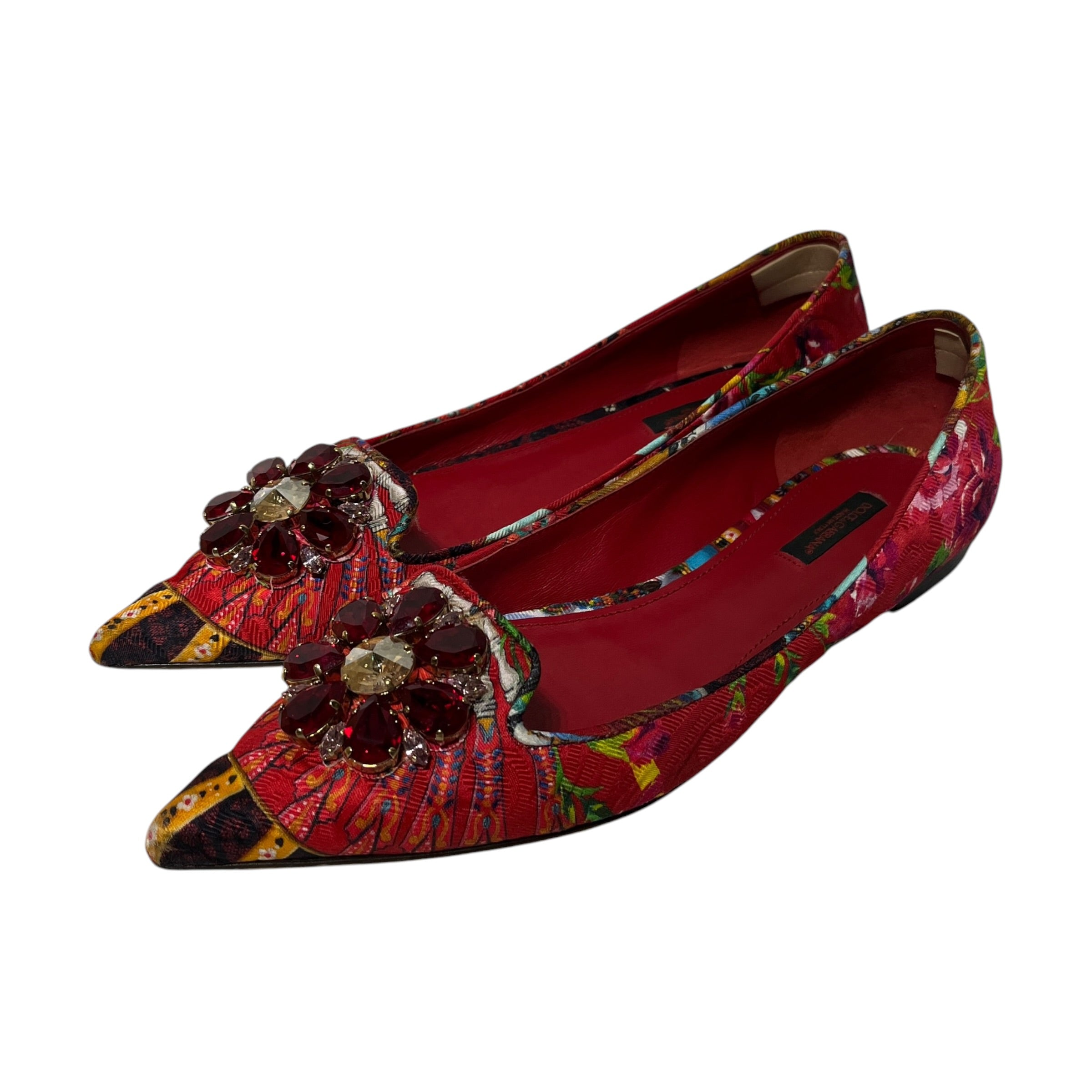 DOLCE&GABBANA/Flat Shoes/EU 39/All Over Print/Cotton/RED/FLORAL W/ CRYSTAL FLOWER view 1