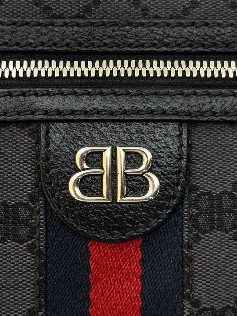 BALENCIAGA/Cross Body Bag/Monogram/Cotton/GRY/BLU/RED STRIPE