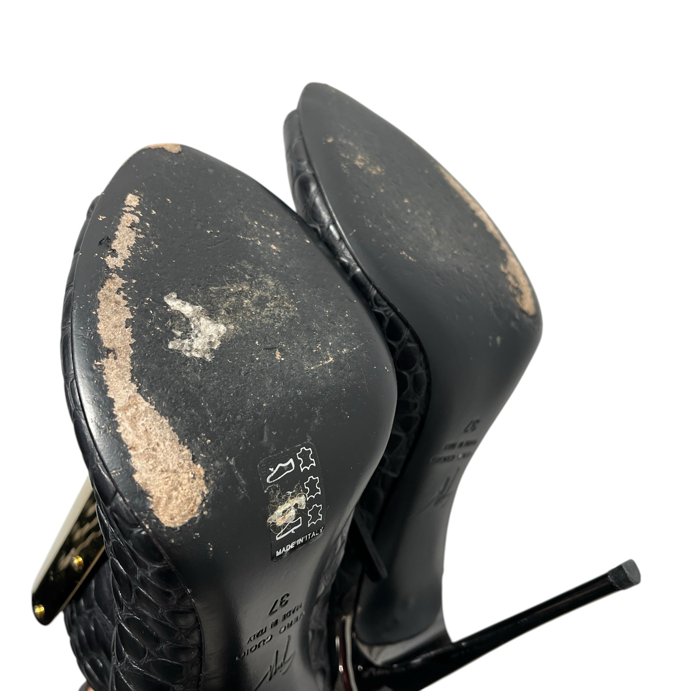 Giuseppe Zanotti/Heels/EU 37/Animal Pattern/Leather/BLK/croc embossed gold plate view 15