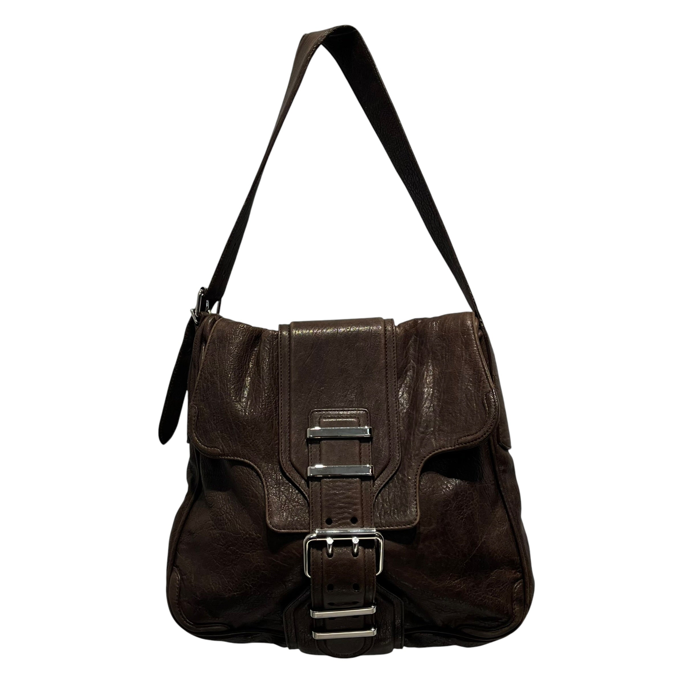 BALENCIAGA/Hand Bag/Leather/BRW/DISTRESSED FRONT BUCKLE BAG view 1