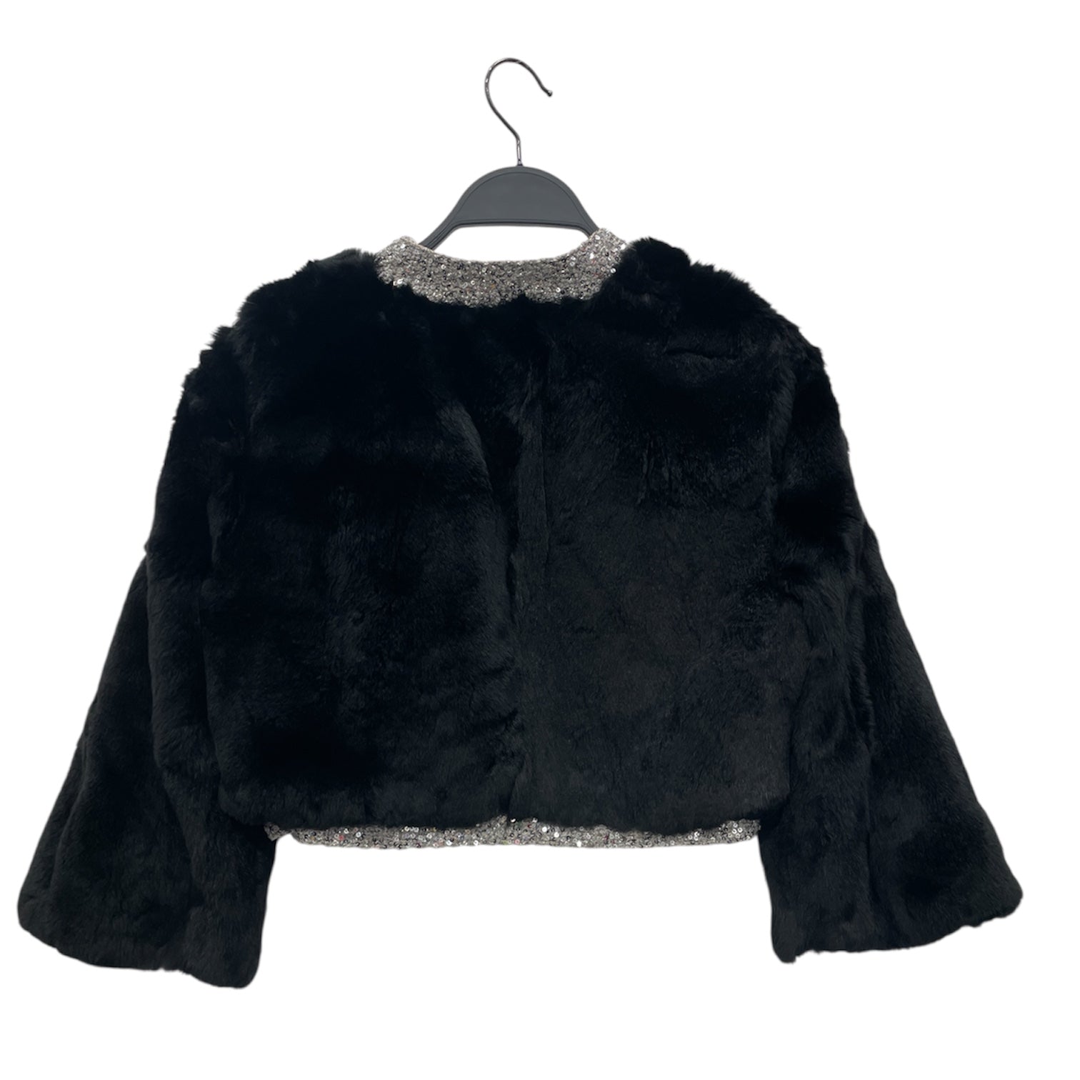 IISLI/Coat/Fur/BLK/SEQUIN BORDER CROP SLEEVE FUR view 2