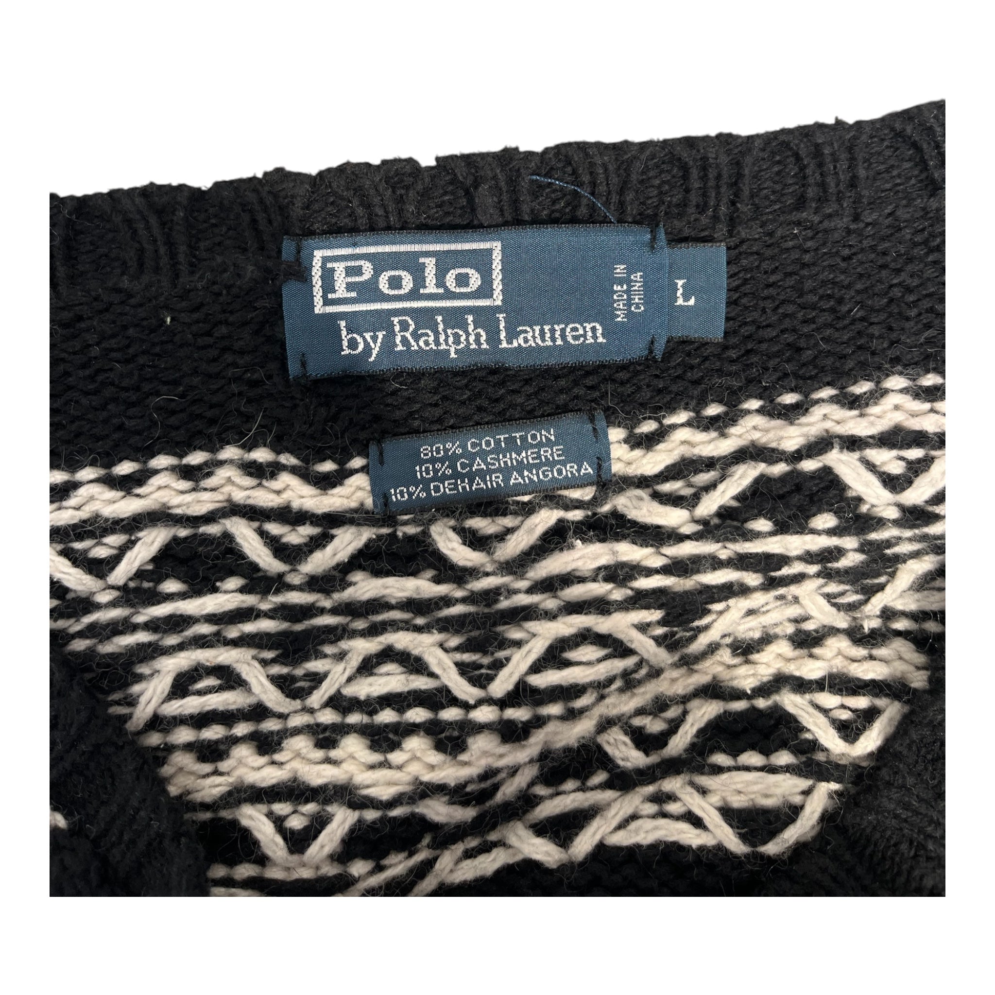 POLO RALPH LAUREN/Sweater/L/Graphic/Cotton/BLK/SKI V NECK WHITE STITCH view 3