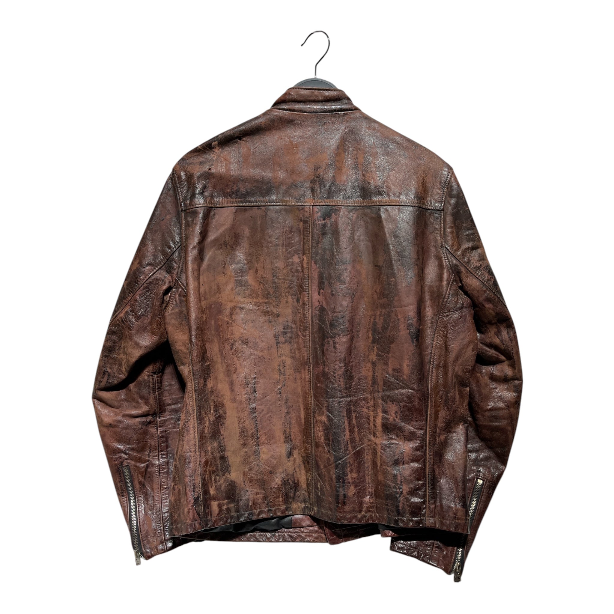 Schott/Leather Jkt/L/Leather/BLK/worn well full zip view 2