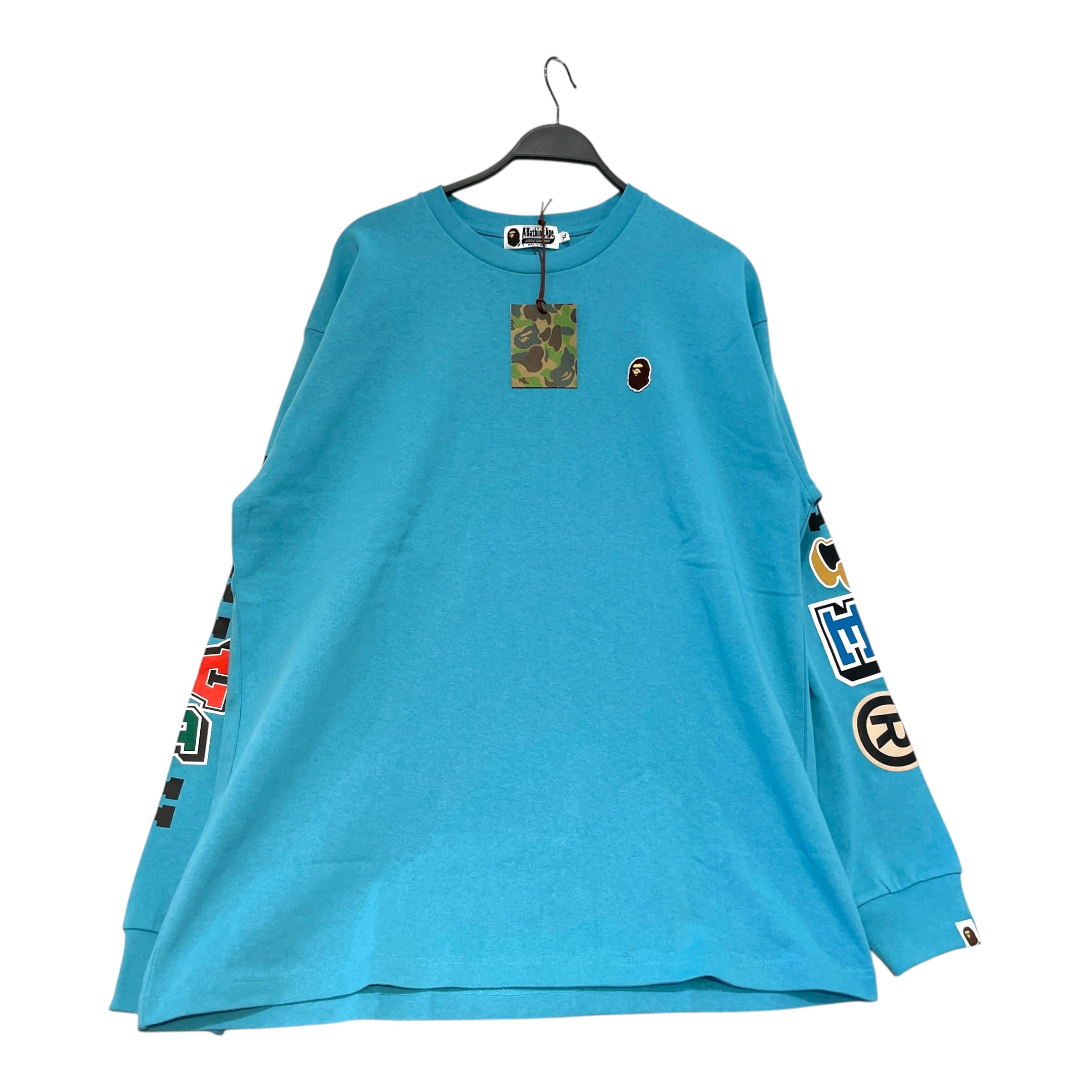 A BATHING APE/LS T-Shirt/XL/Cotton/BLU/Ape Patch Logo Sleeves view 1