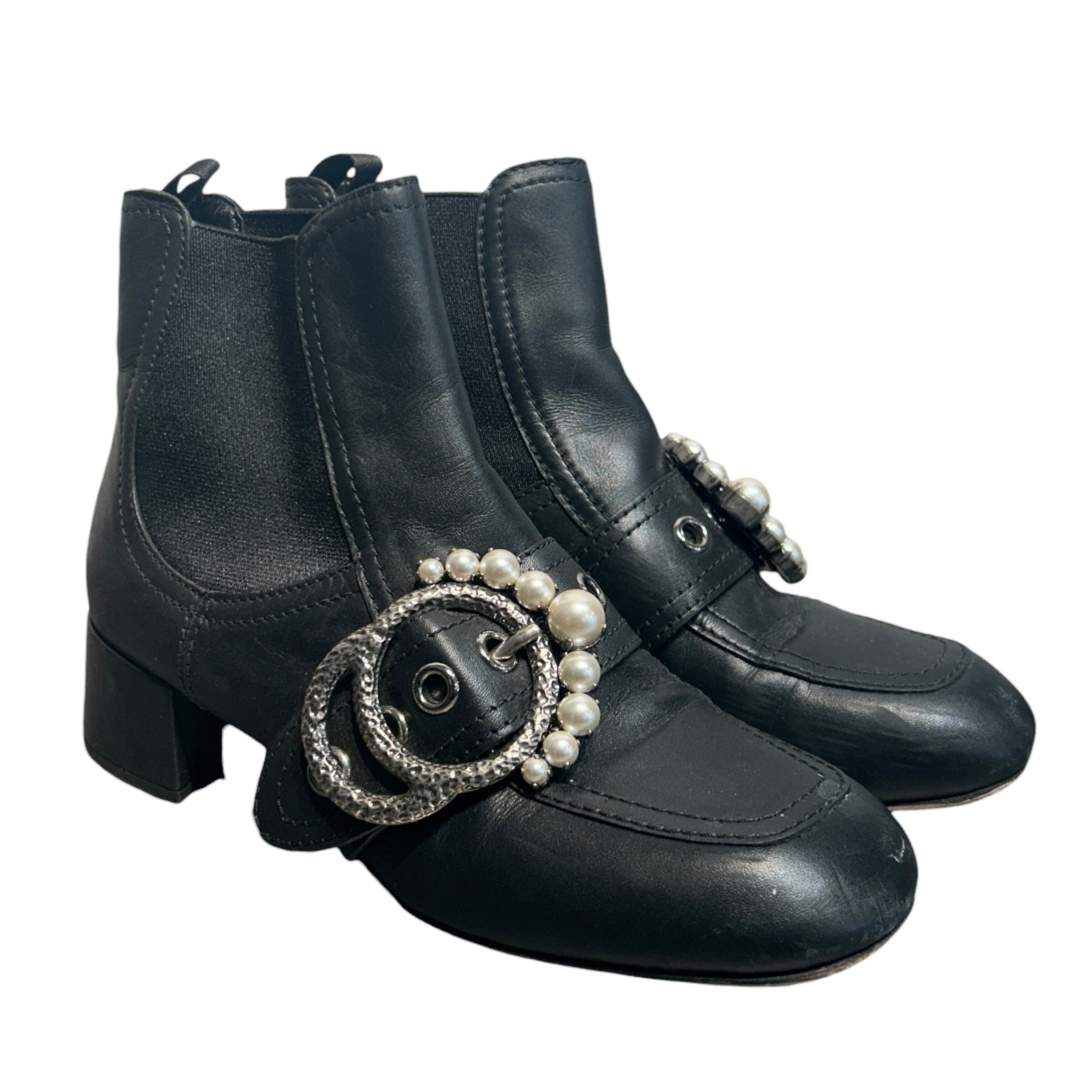 MIU MIU/Pull-On Boots/US 5.5/Leather/BLK/Crystal Embellished Boots view 1