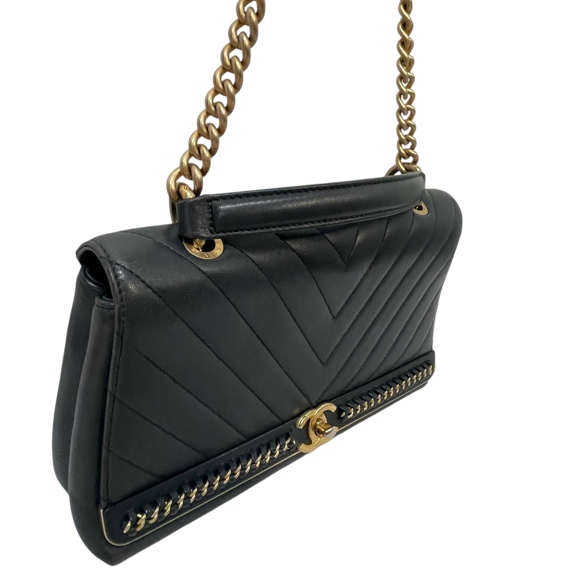 CHANEL/Hand Bag/Leather/BLU/sheepskin chevron flap bag view 6