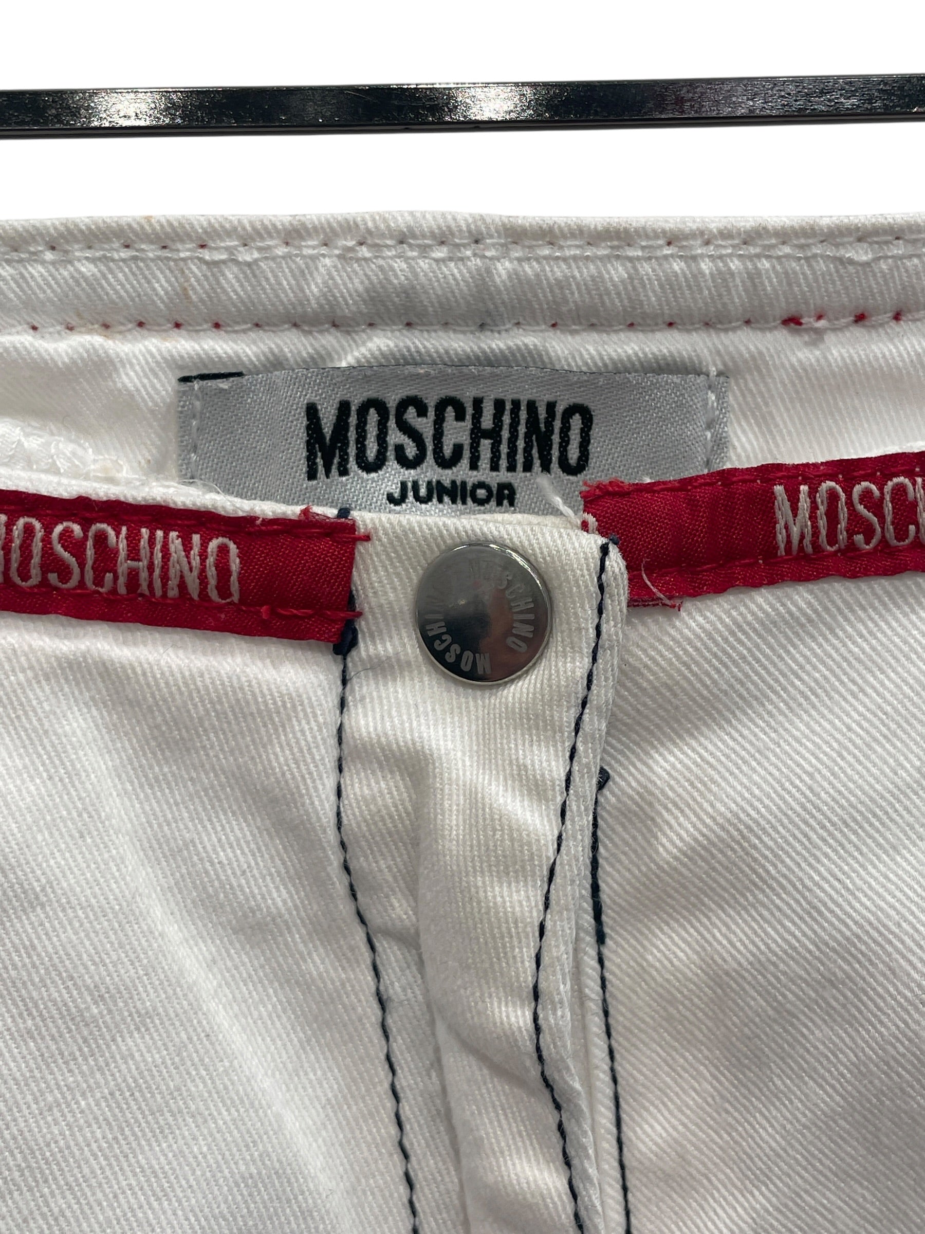 MOSCHINO JUNIOR/Skinny Pants/42/Cotton/WHT/OVERSTITCH/LOGO WAISTBAND view 3