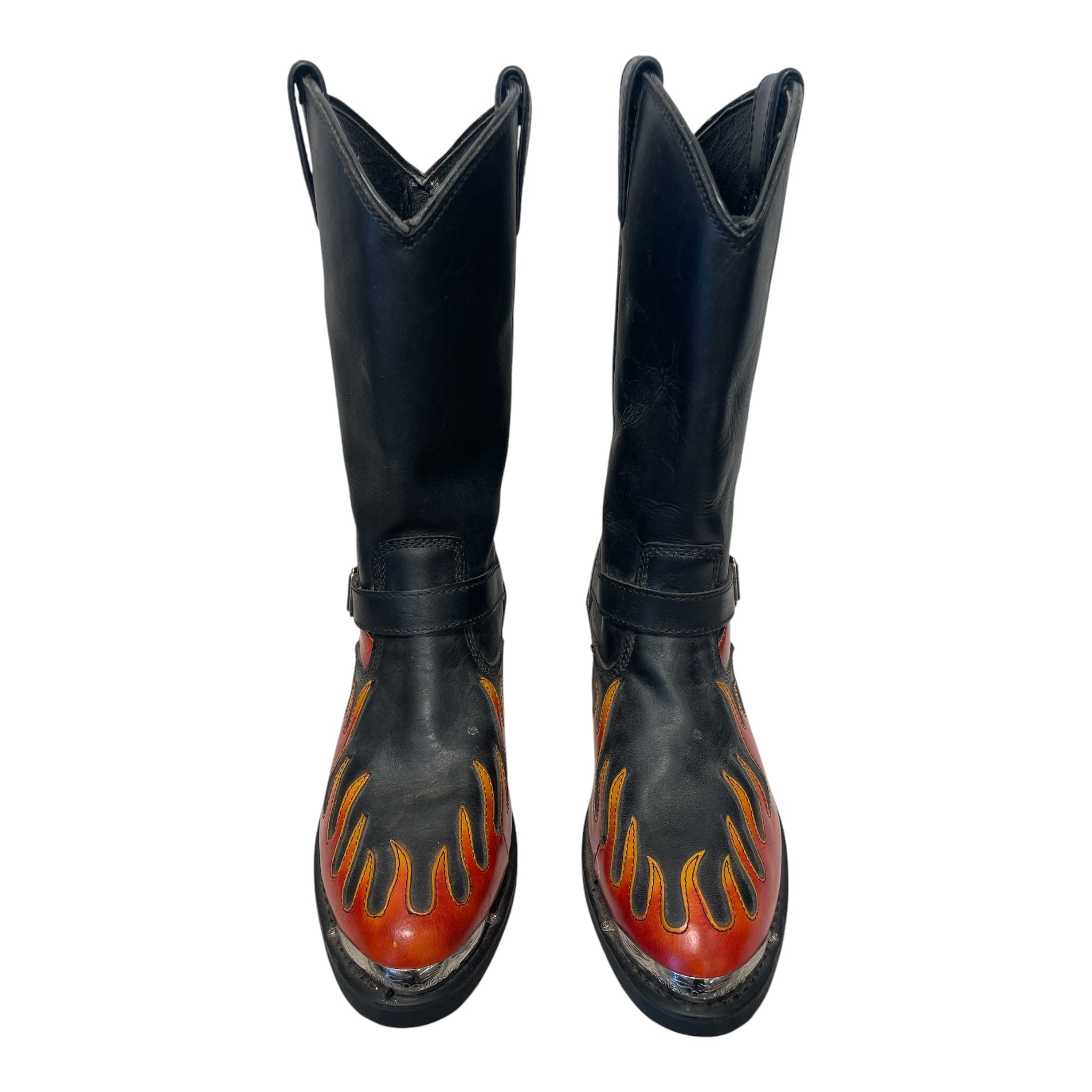 HARLEY DAVIDSON/Cowboy Boots/US 12/Graphic/Leather/BLK/buckle/orange flames/metal toe view 3