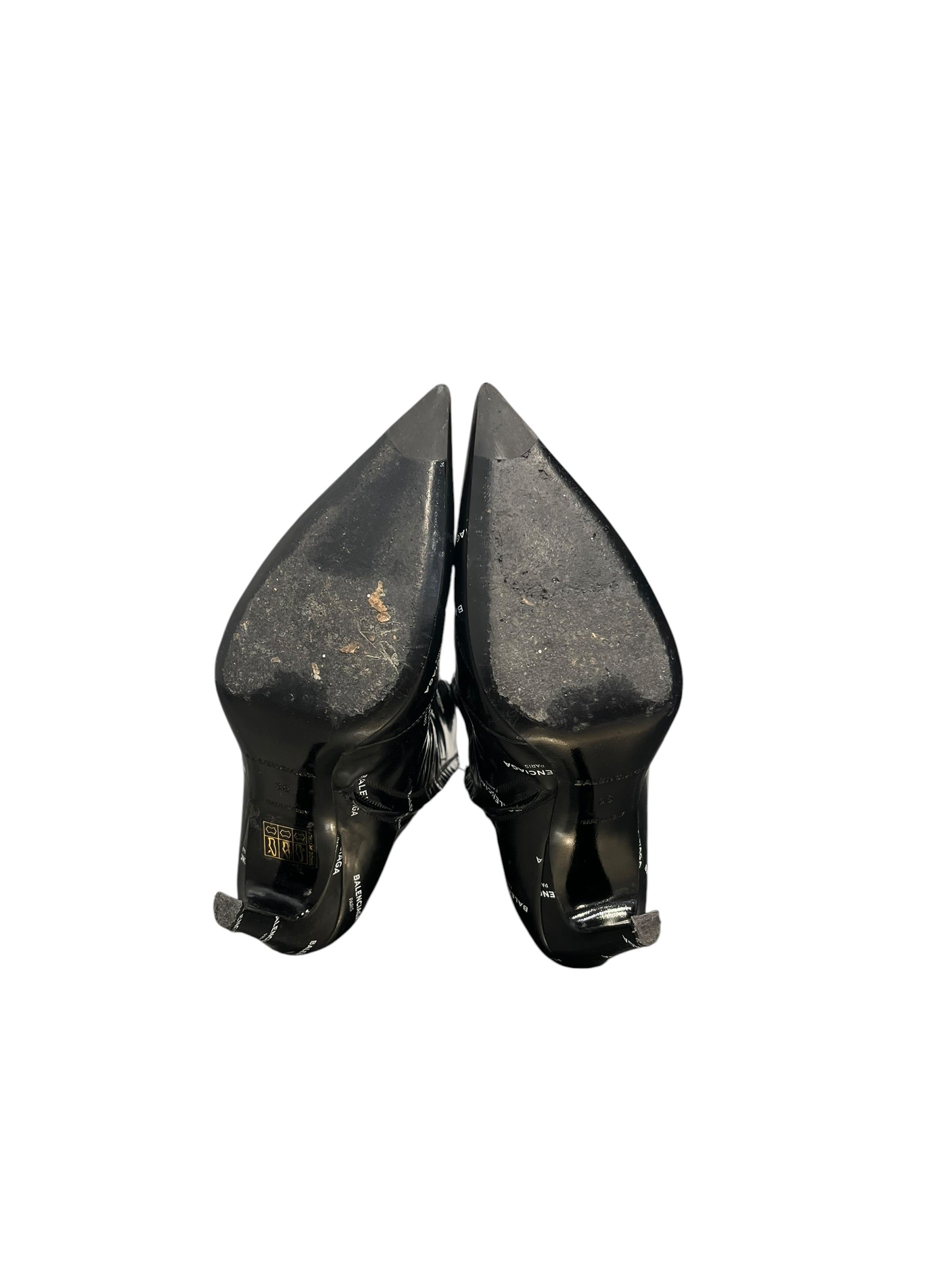 BALENCIAGA/Heels/EU 38/Monogram/Faux Leather/BLK/Patent/white logo zip up boot pointed view 6