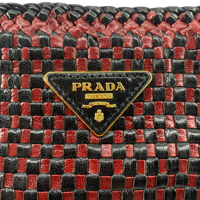 PRADA/Clutch Bag/Leather/RED/RED + BLK WOVEN