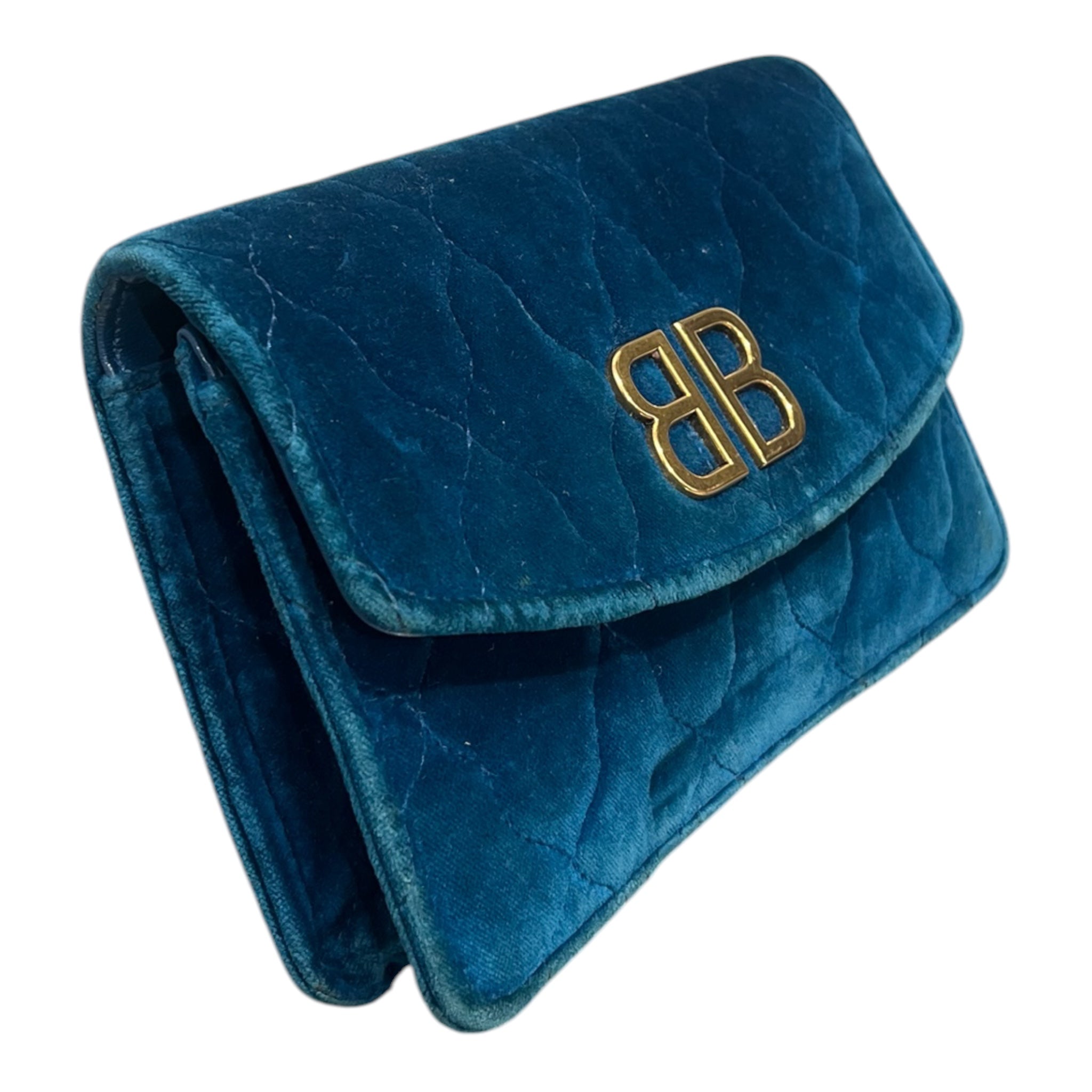 BALENCIAGA/Cross Body Bag/Velour/BLU/gold BB/crossbody view 3
