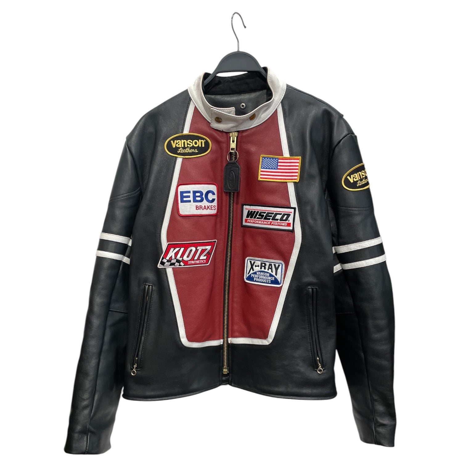 VANSON/Leather Jkt/46/Leather/BLK/STRIPED SLEEVE PATCHWORK RACER view 1