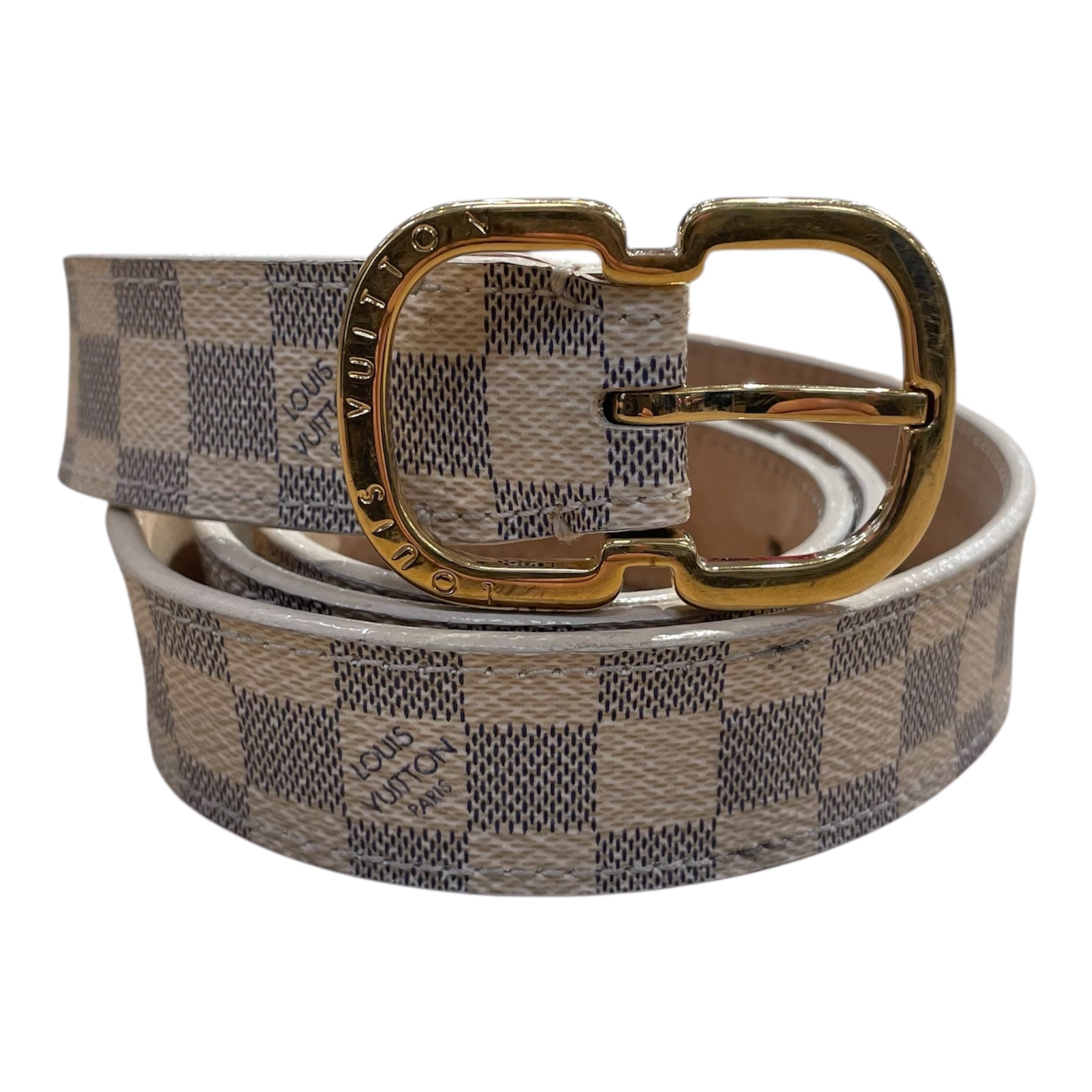 LOUIS VUITTON/Belt/Monogram/Leather/CRM/damier azur canvas belt view 1