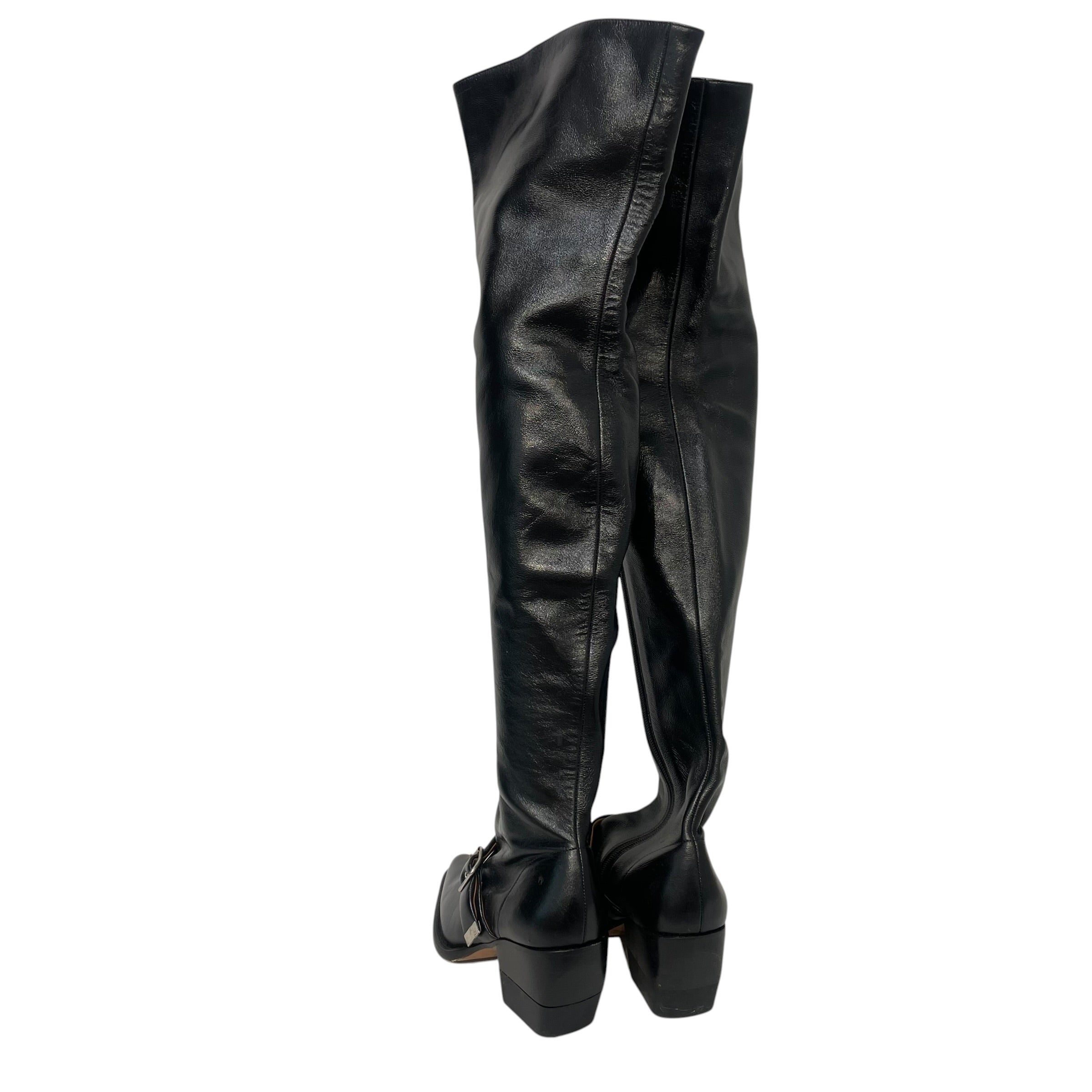 Chloe/Long Boots/EU 38.5/Leather/BLK/tall buckle view 2