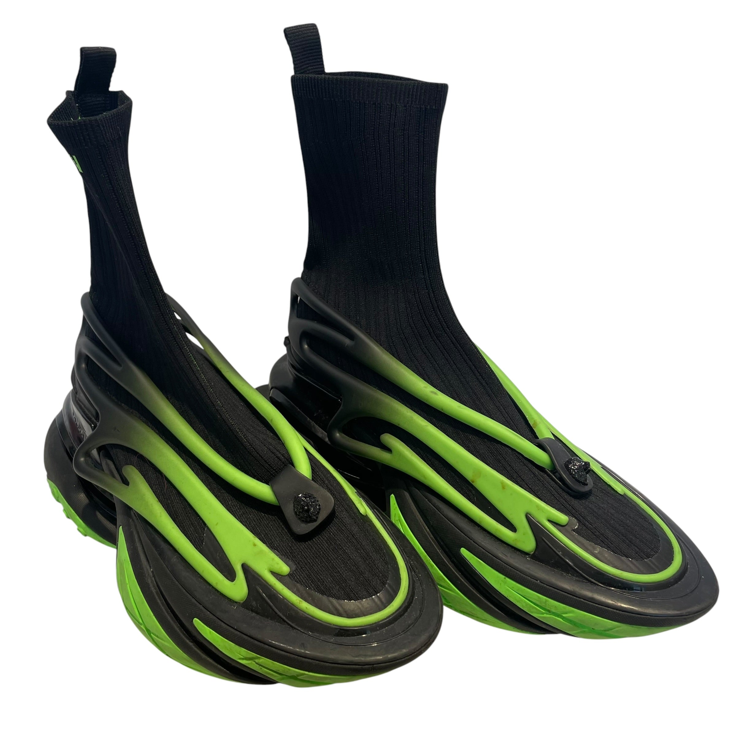 BALMAIN/Hi-Sneakers/US 10/Cotton/BLK/neon grn/high sock view 12