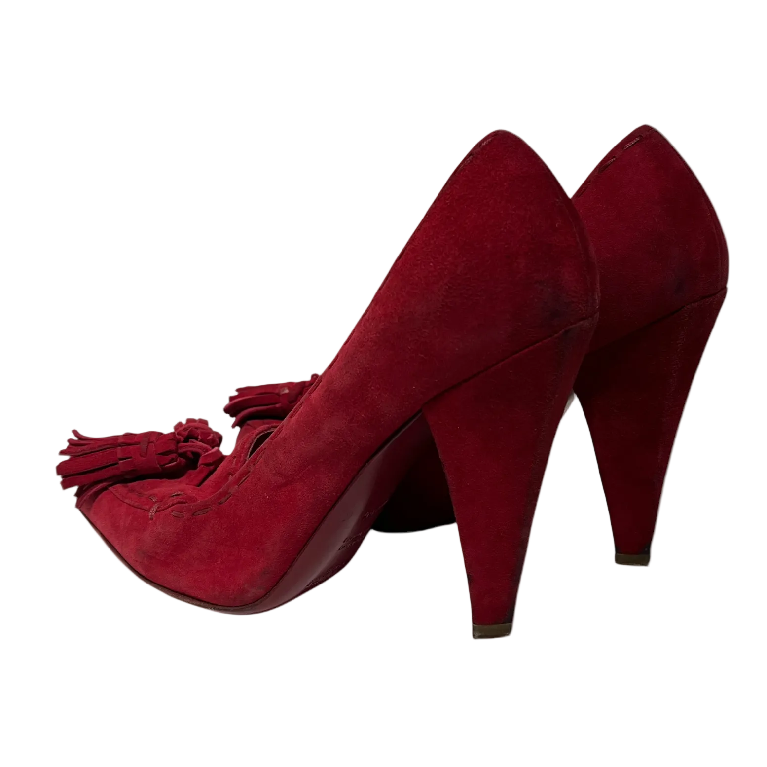 YVES SAINT LAURENT/Heels/EU 36.5/Suede/RED/TASSEL HEEL (LACE TEAR) view 2