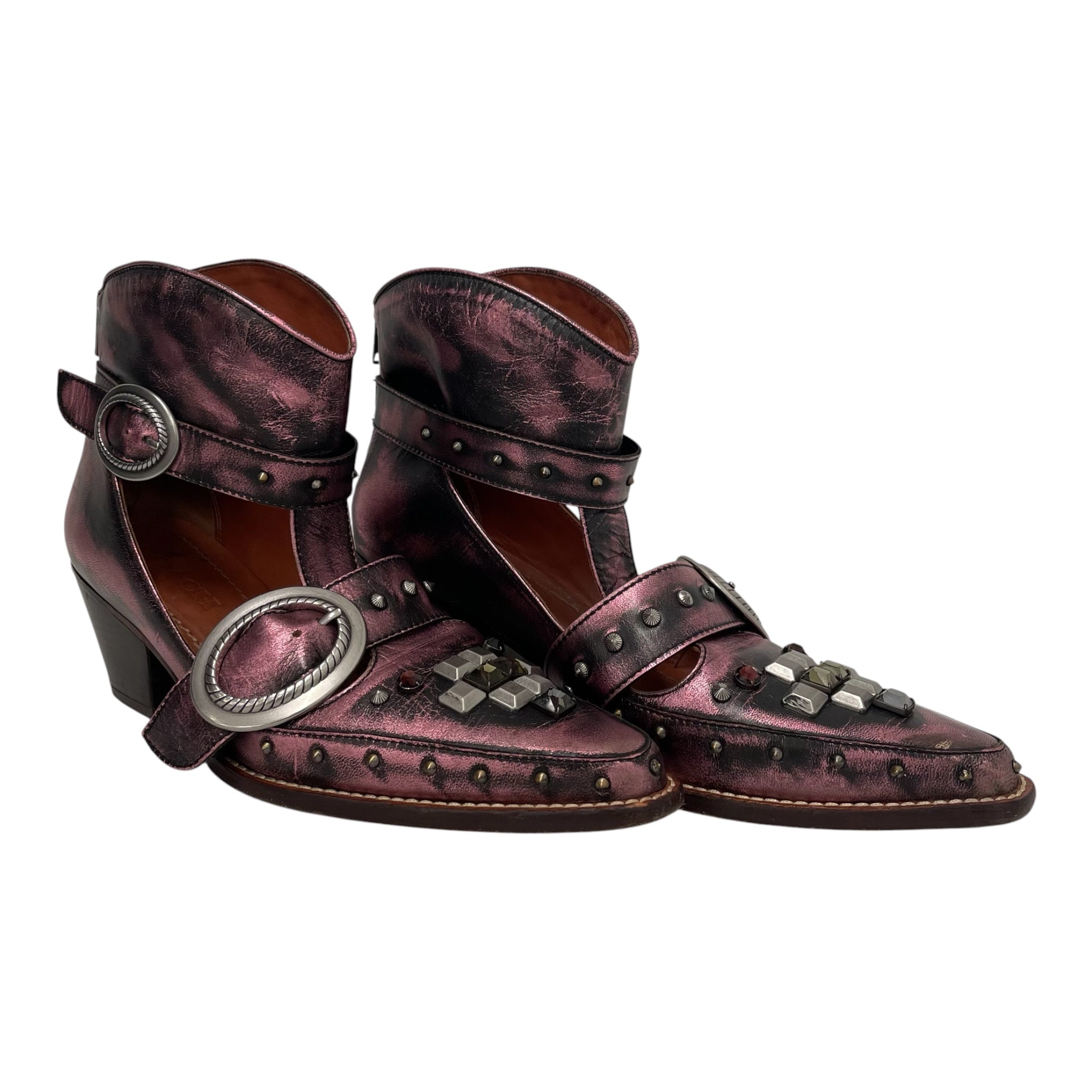 COACH/Dress Shoes/US 8.5/Glitter/Leather/PPL/STUDSTONETIP