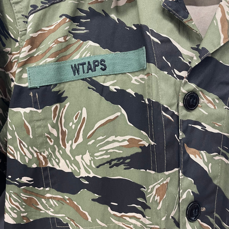 w)taps/LS Shirt/M/Cotton/GRN/Camouflage/TIGER CAMO DOUBLE POCKET