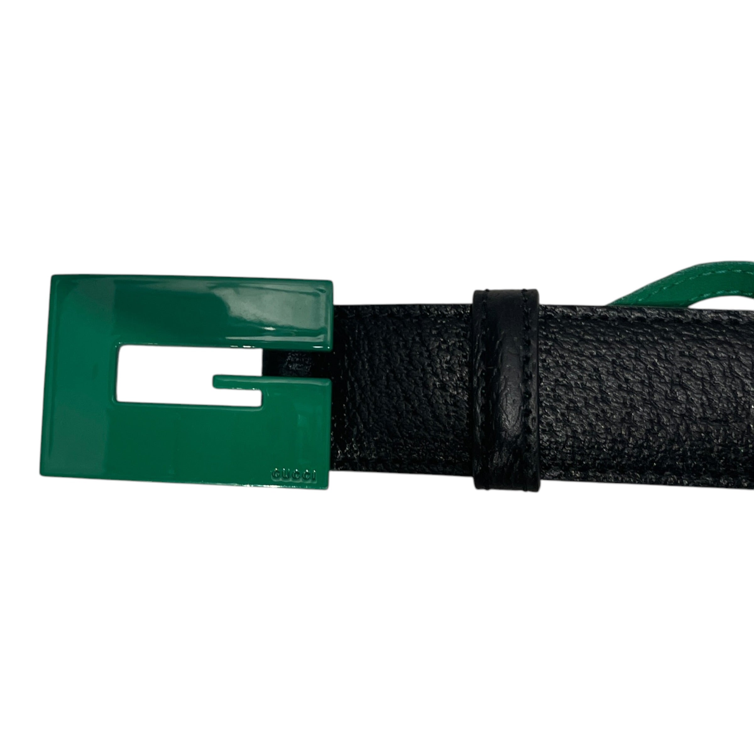 GUCCI/Belt/Leather/BLK/GREEN G BUCKLE view 2