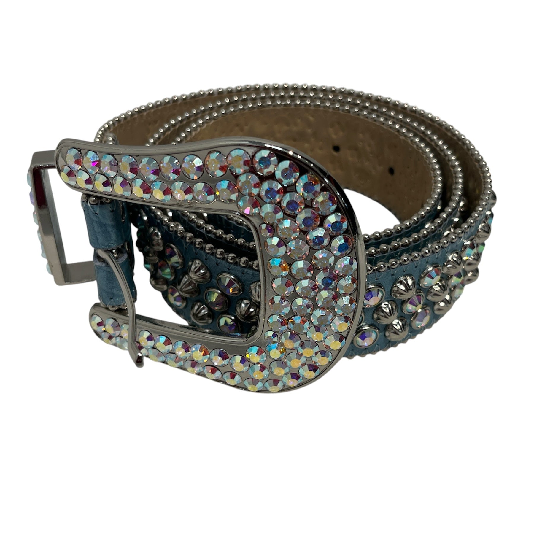 b.b.simon/Belt/All Over Print/Leather/BLU/40 PINK STONES ON BUCKLE view 1