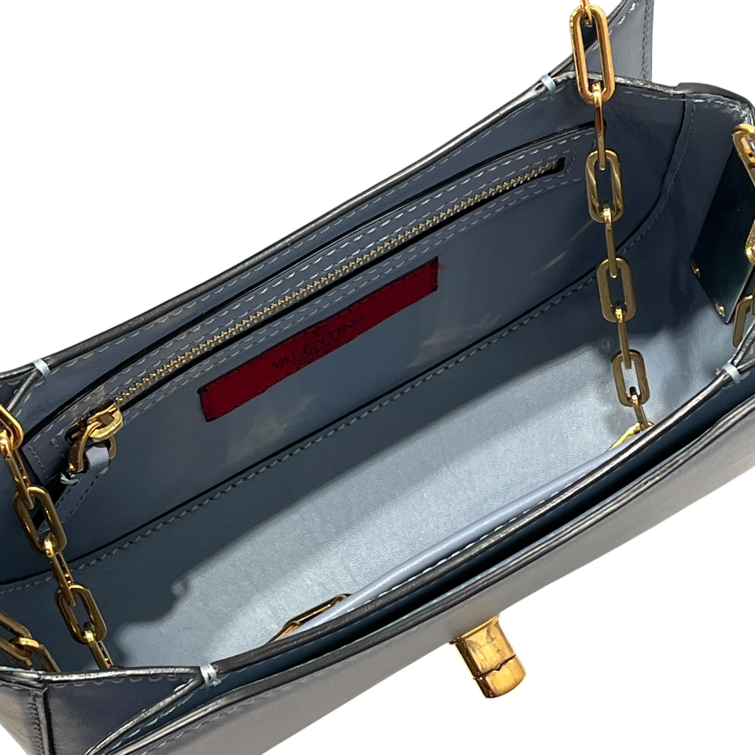 VALENTINO GARAVANI/Cross Body Bag/Leather/IDG/Blue Smooth Leather Chain Link view 5