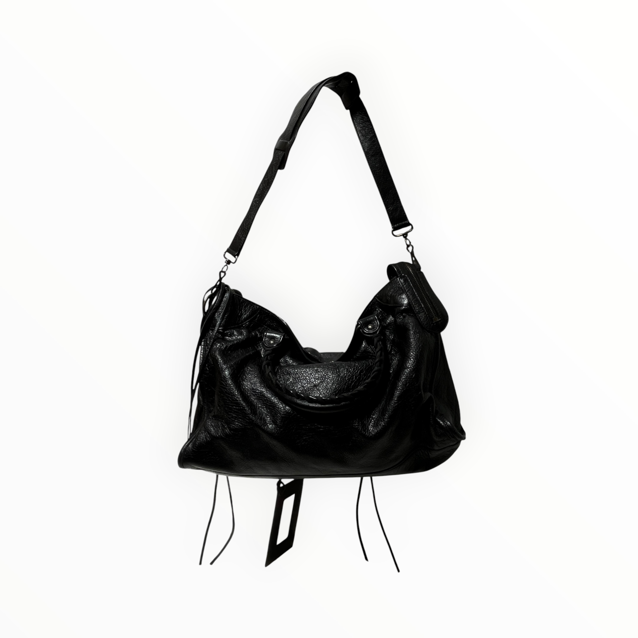 BALENCIAGA/Cross Body Bag/Leather/BLK/CUSTOM HANDLE WRITING view 4