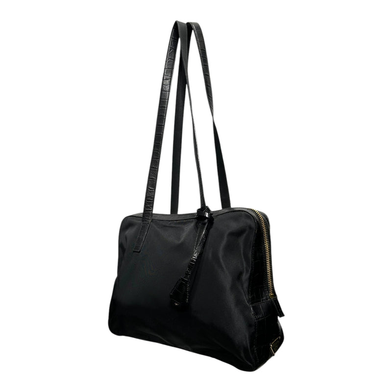 PRADA/Bag/Nylon/BLK/CROCODILE LEATHER ACCENT