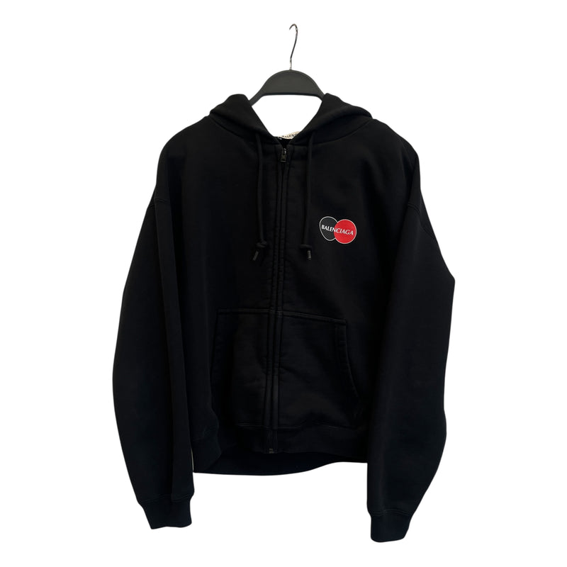 BALENCIAGA/Zip Up Hoodie/M/Graphic/Cotton/BLK/Mastercard Logo Hoodie