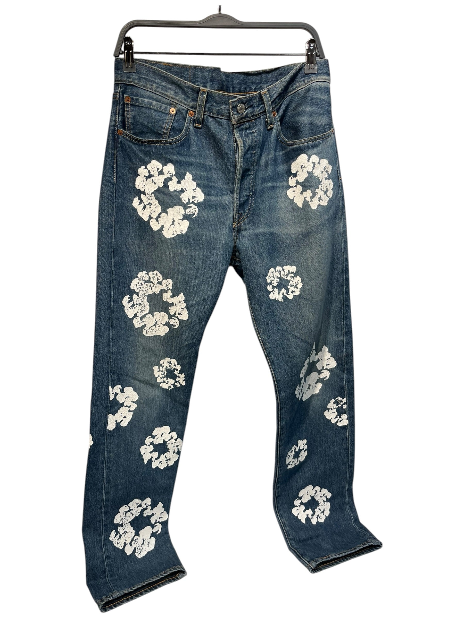 DENIM TEARS/Levi's/Straight Pants/32/Cotton/BLU/All Over Print/COTTON WREATH PRINT view 1