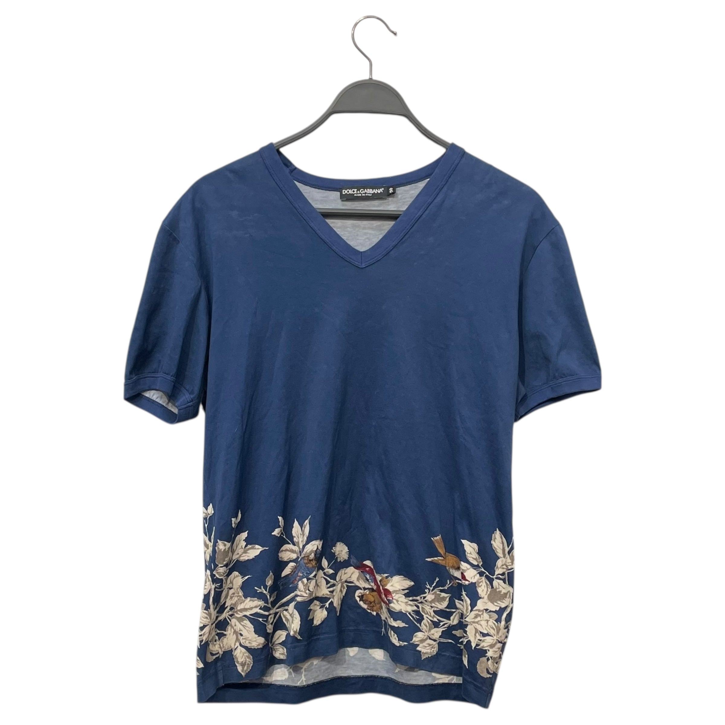 DOLCE&GABBANA/T-Shirt/50/Cotton/BLU/Floral Pattern/BIRDS V NECK view 1