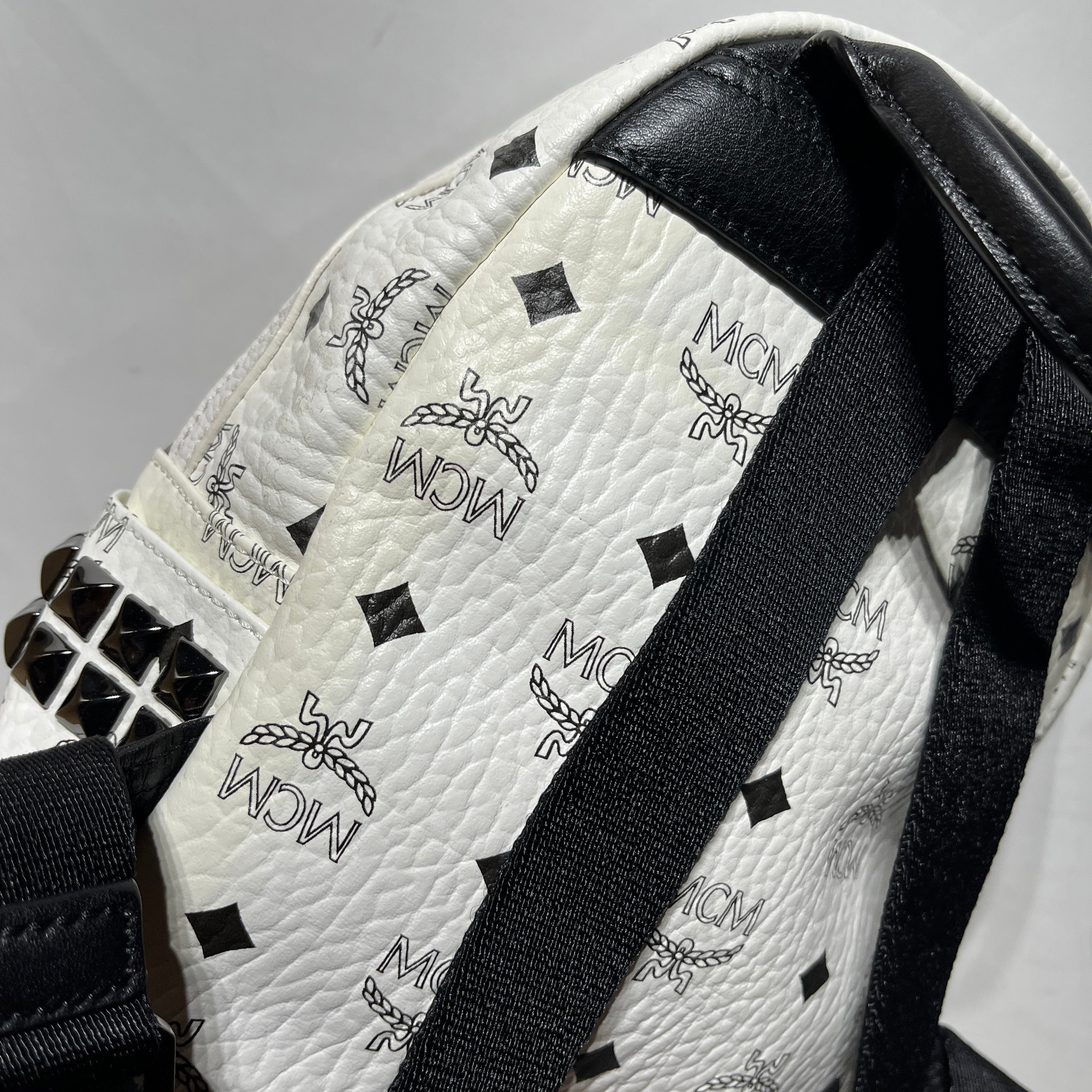 MCM/Backpack/Monogram/Leather/WHT/black studded mini view 10