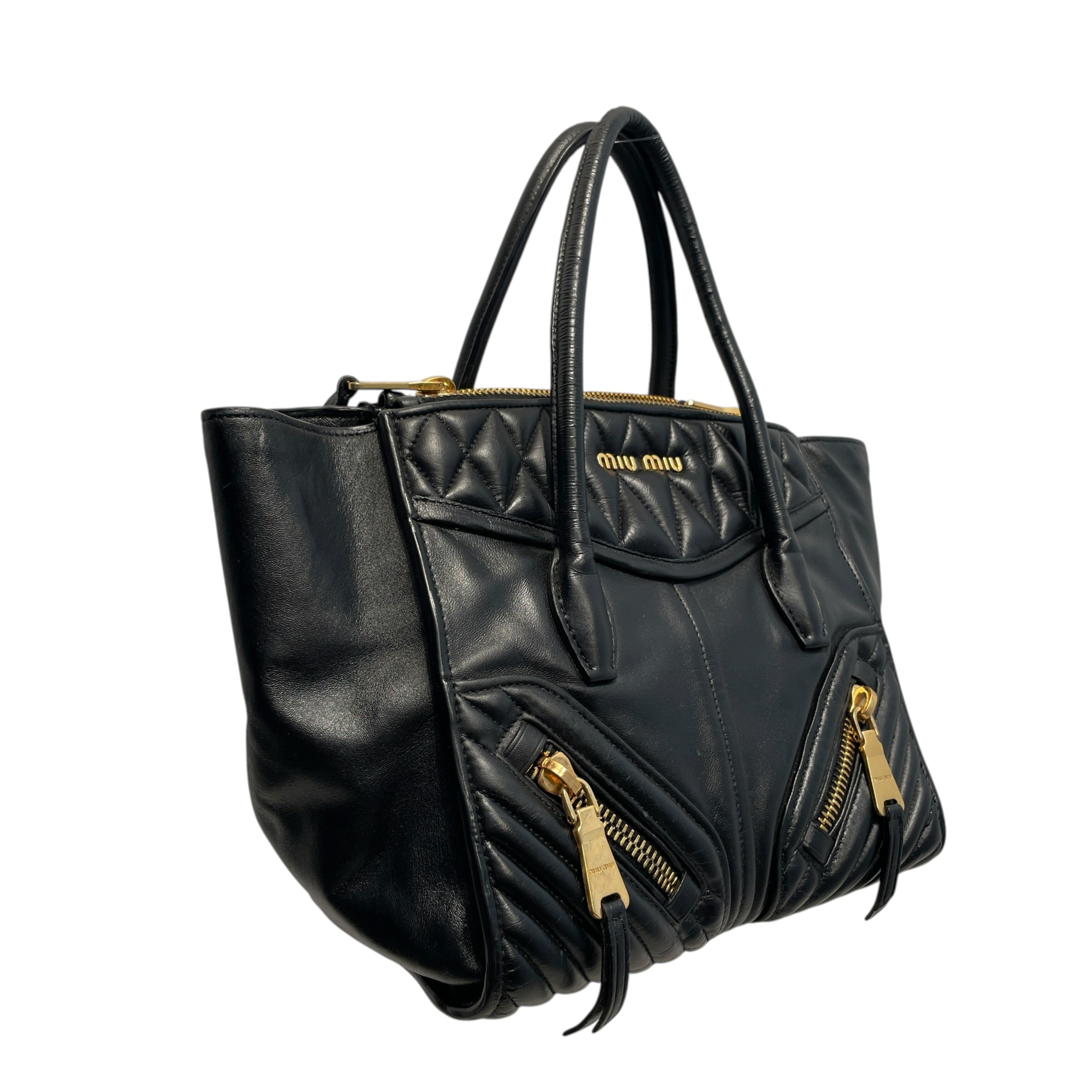 MIU MIU/Hand Bag/Lambskin/BLK/Nappa Biker Gold-Tone Tote view 2