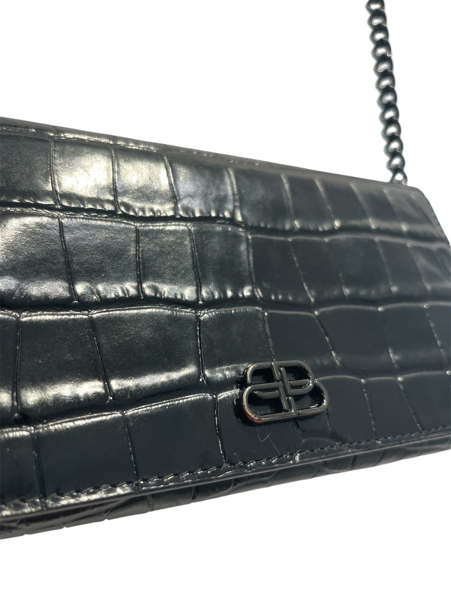 BALENCIAGA/Cross Body Bag/Leather/BLK/CROC EMBOSSED HANDBAG view 6