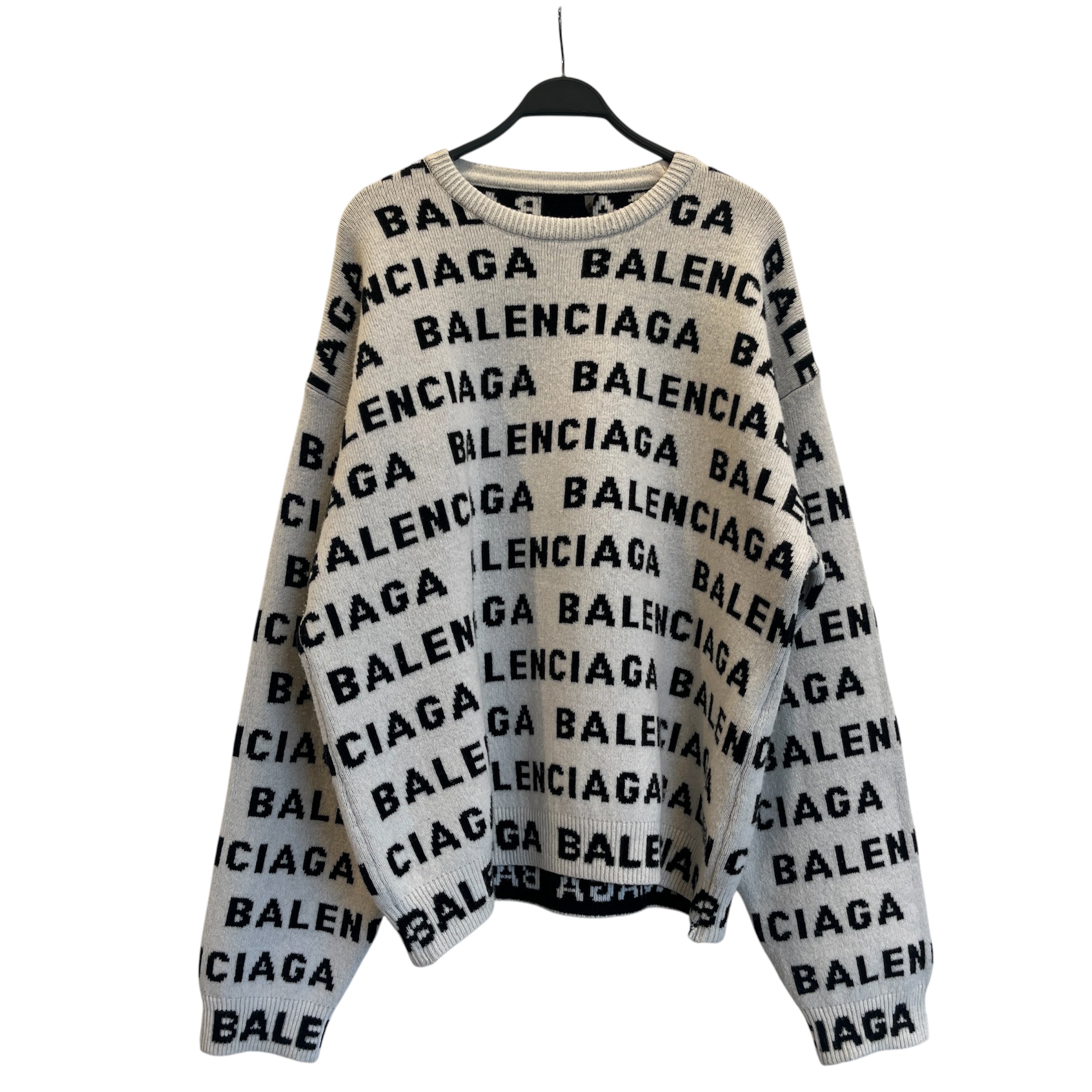 BALENCIAGA/Heavy Sweater/XL/Wool/WHT/Oversize/all over logo view 1