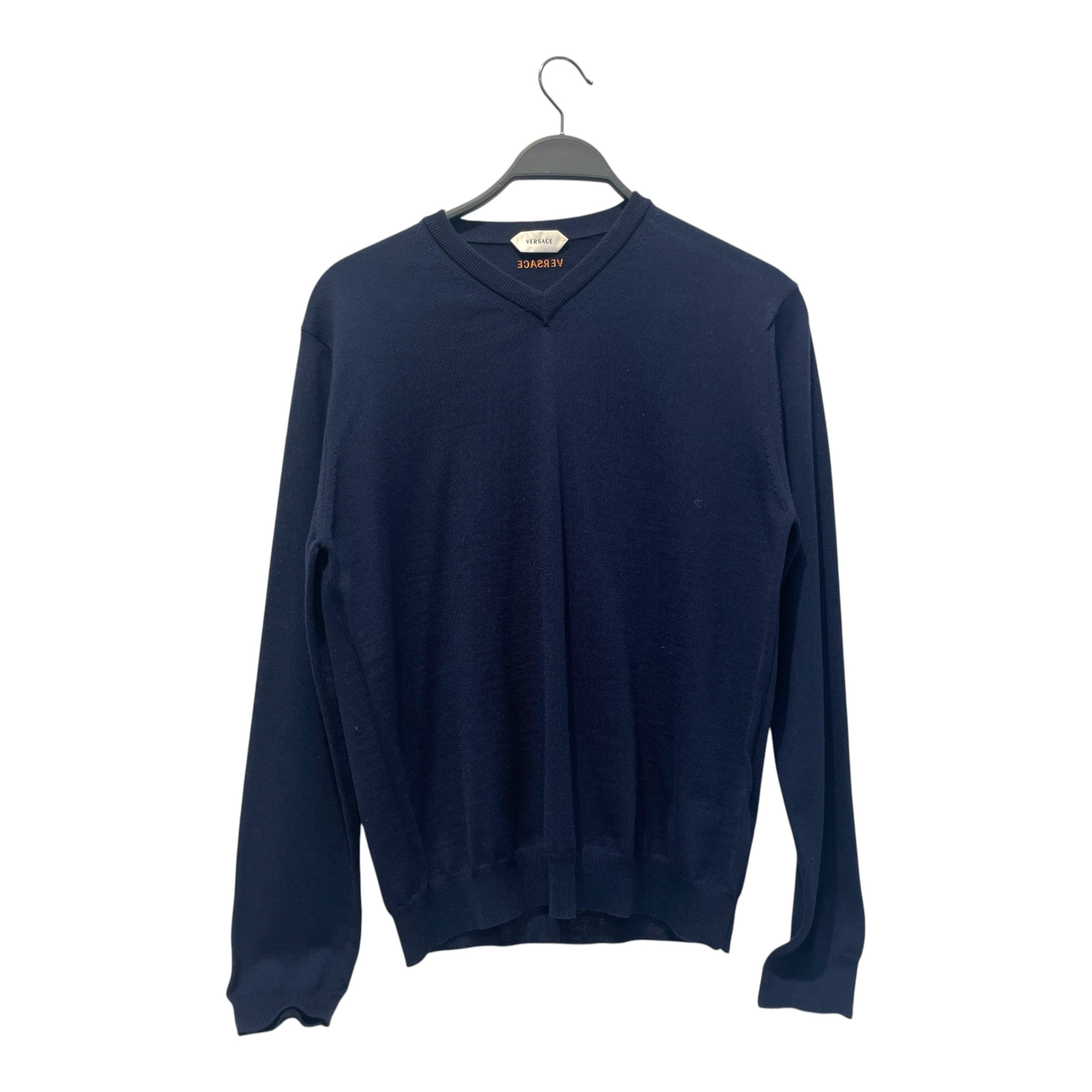 VERSACE/Sweater/M/Cotton/NVY/Cotton Knit Logo Top view 1