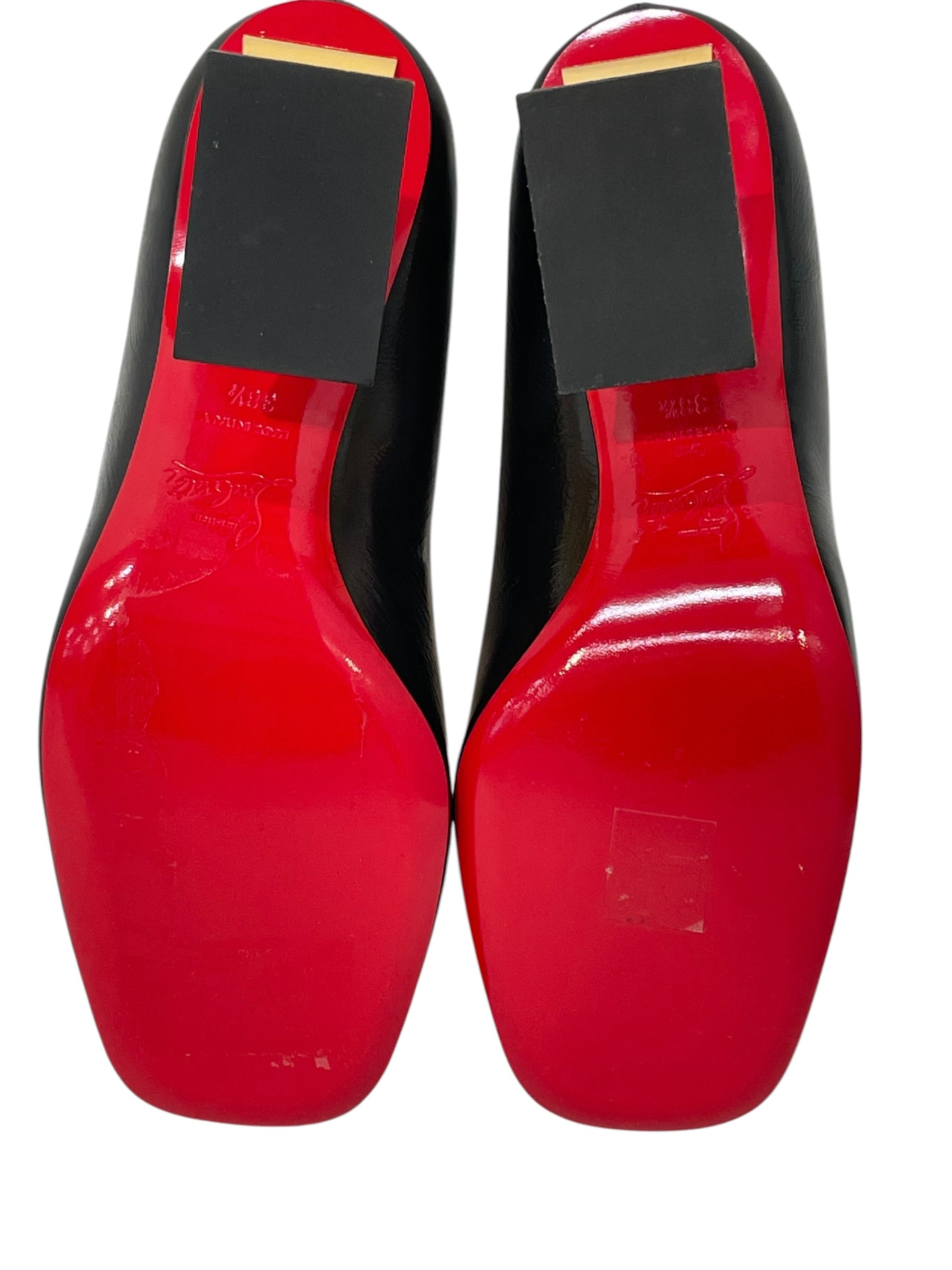 Christian Louboutin/Heels/EU 38.5/Leather/BLK/sculptural heel view 4