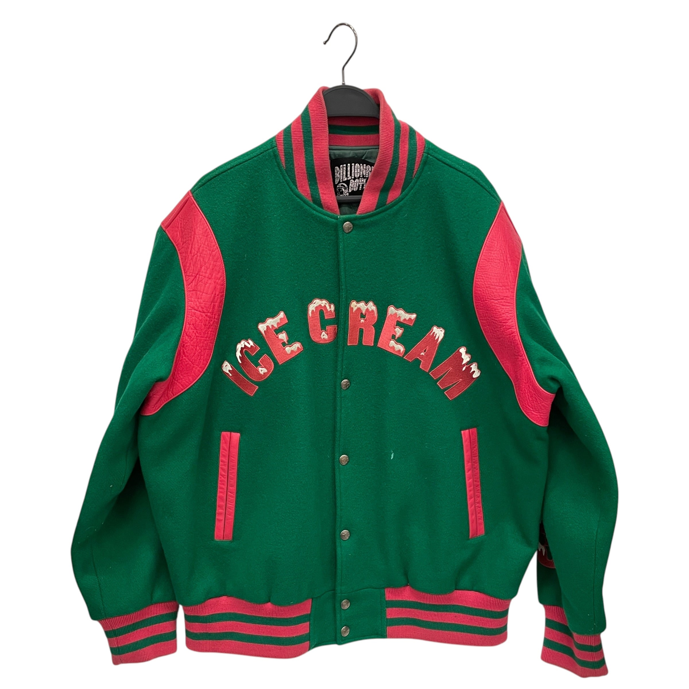 BILLIONAIRE BOYS CLUB/Baseball Jkt/L/Wool/GRN/VINTAGE PINK TRIM VARSITY view 1