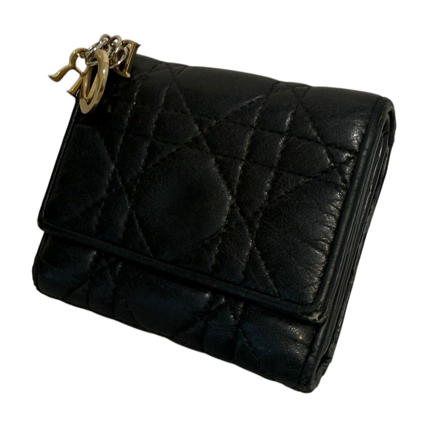 Christian Dior/Wallet/Leather/BLK/L's/Lotus wallet view 1