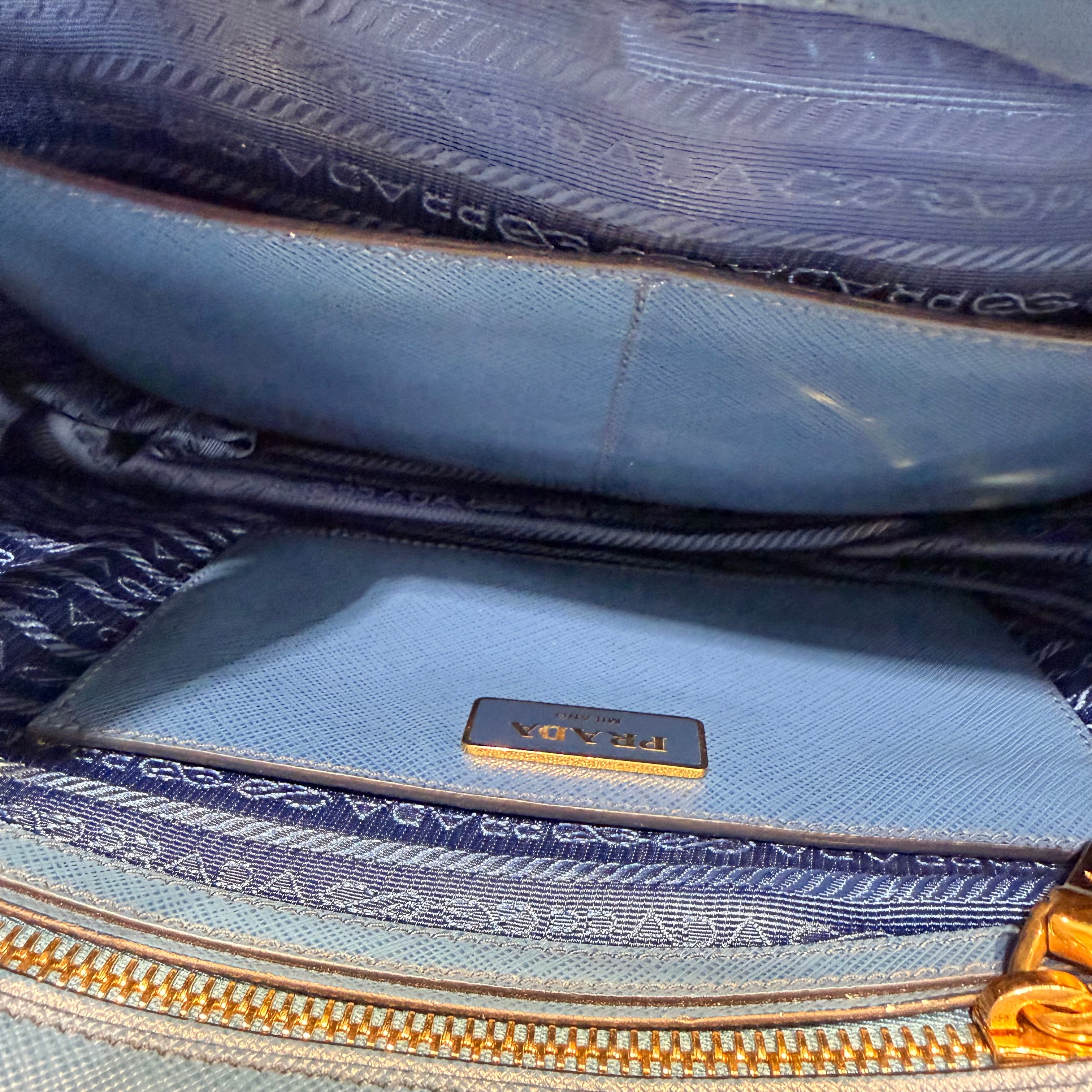PRADA/Tote Bag/Leather/NVY/Bicolor Double Zip Lux Tote view 4