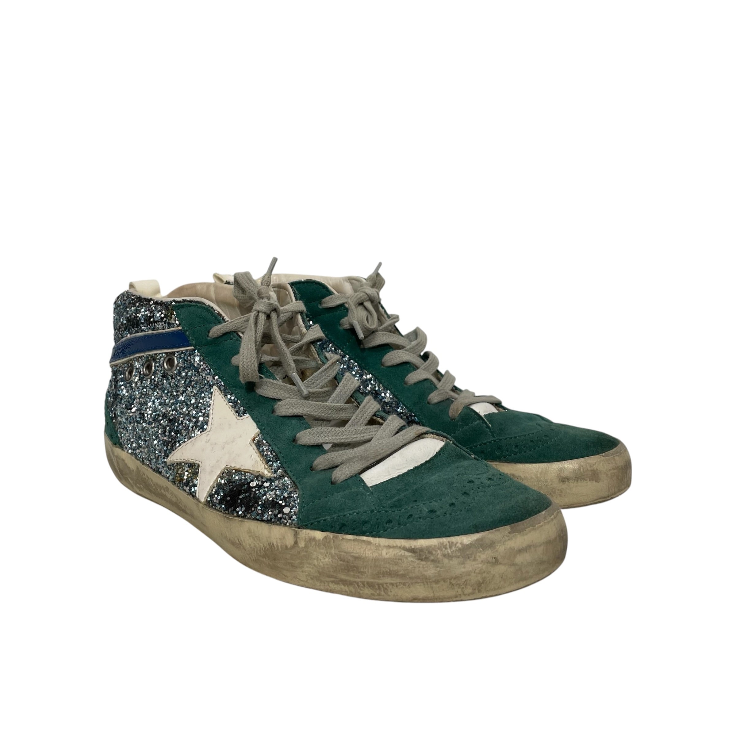 GOLDEN GOOSE/Hi-Sneakers/US 7.5/Glitter/Suede/GRN/GoldenGoose Mid Star Sneakers view 1
