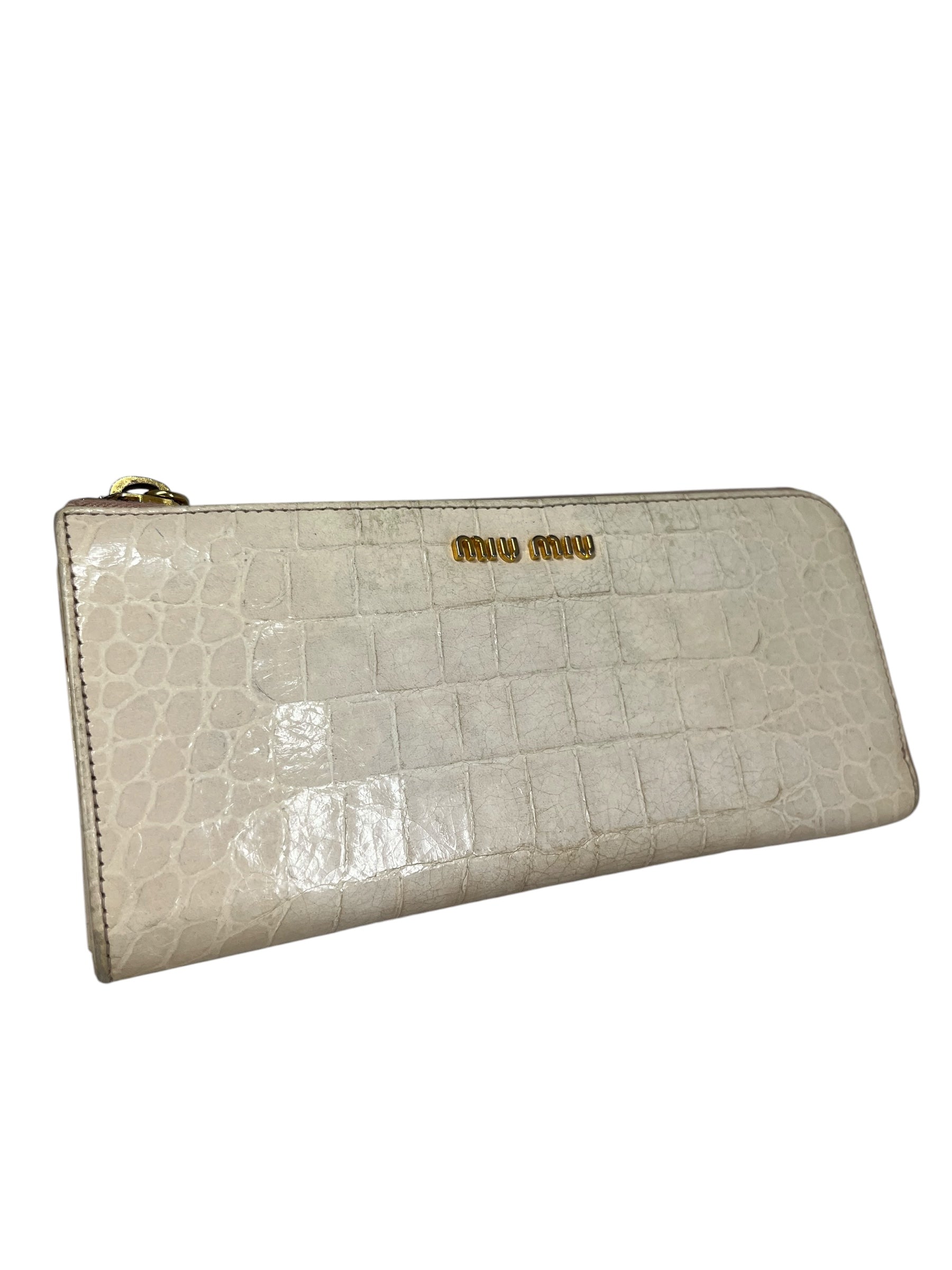 MIU MIU/Long Wallet/Animal Pattern/Leather/CRM/croc zipper wallet view 1