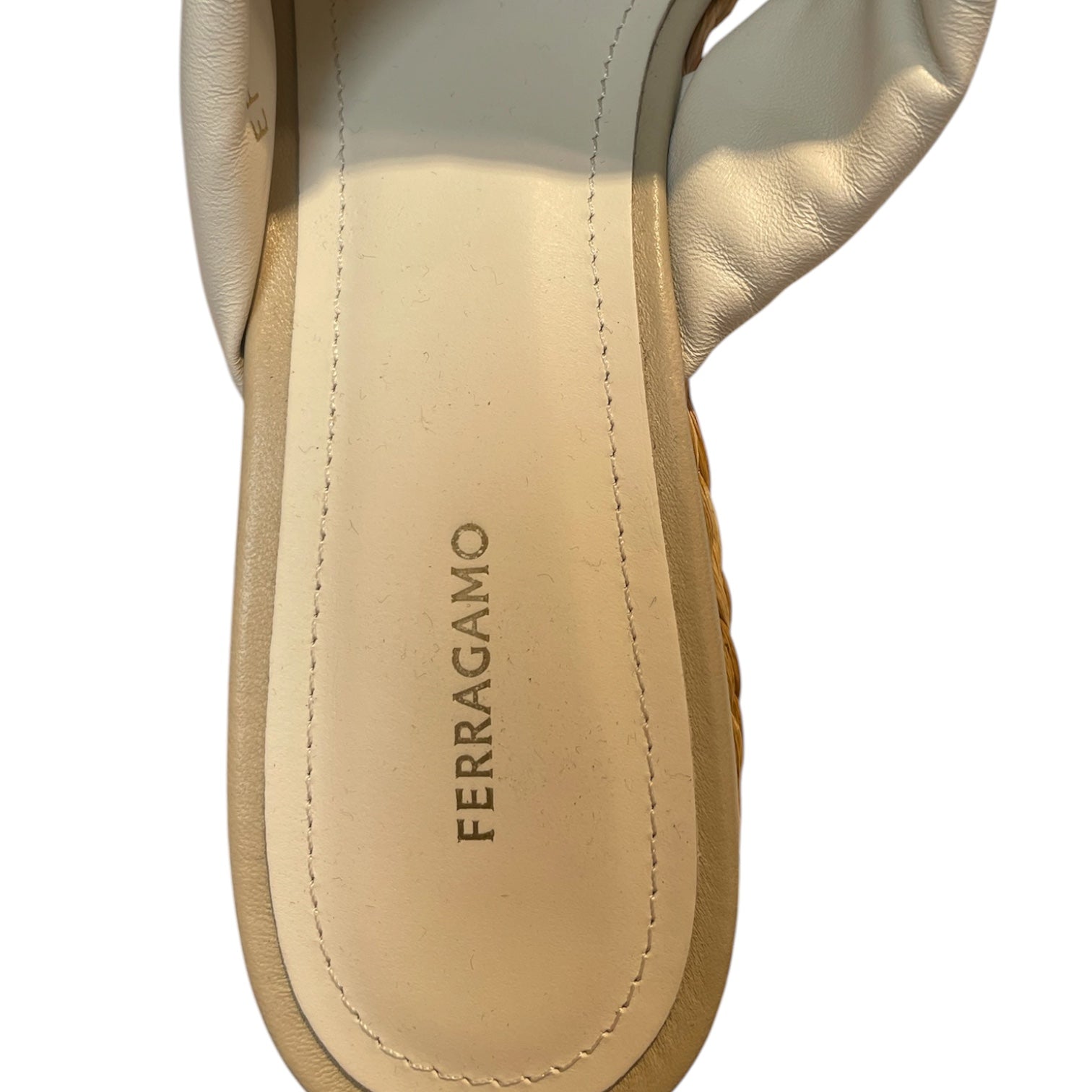 Salvatore Ferragamo/Heels/US 9.5/Leather/WHT/WOOD TWEED BOTTOM,Nameon sole view 3