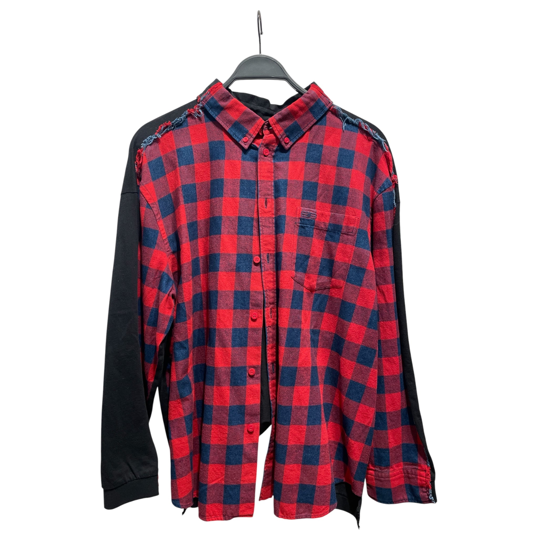 BALENCIAGA/Flannel Shirt/S/Cotton/RED/Plaid/patched sleeve flannel hybrid view 1