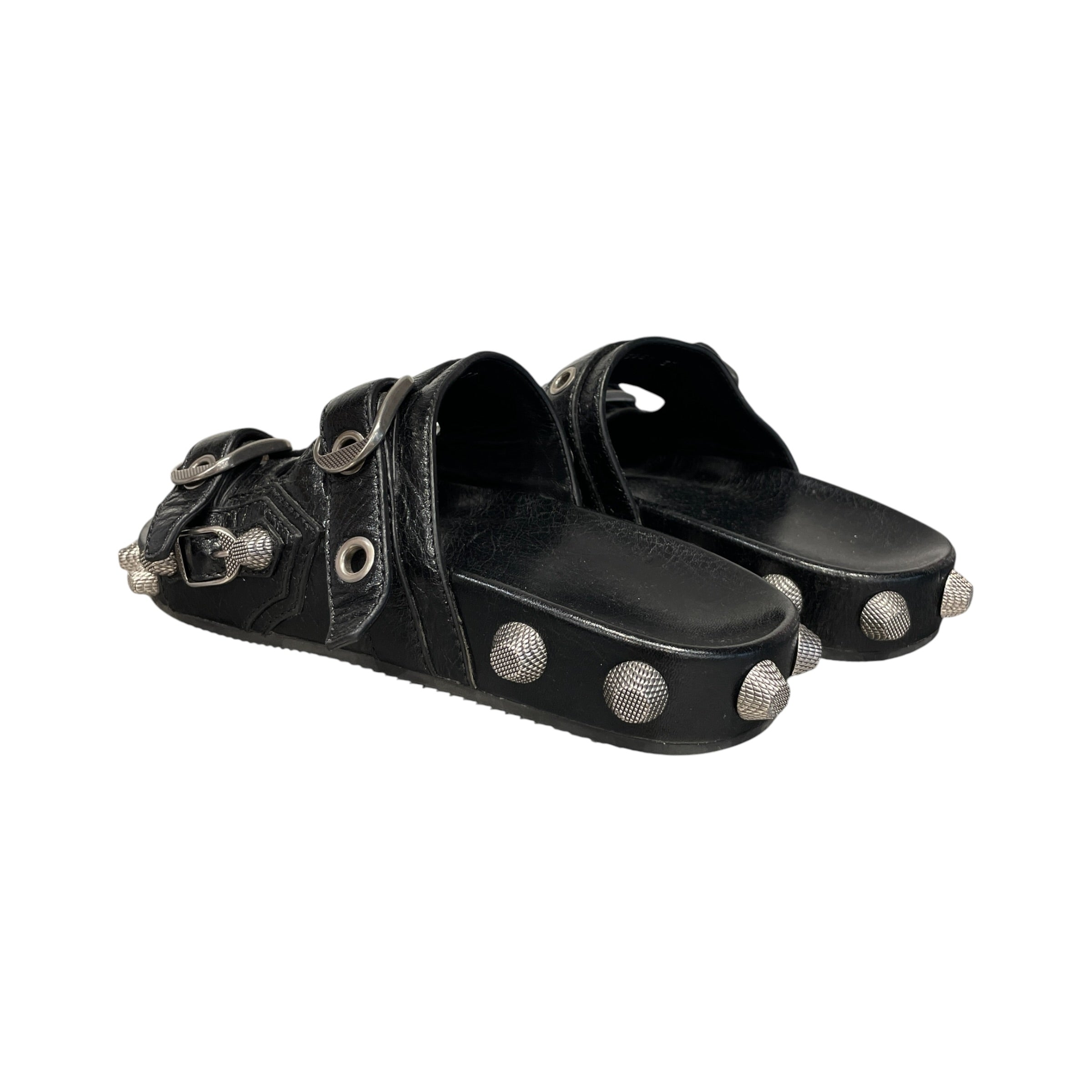 BALENCIAGA/Sandals/US 6/Leather/BLK/Studded with silver buckles view 2